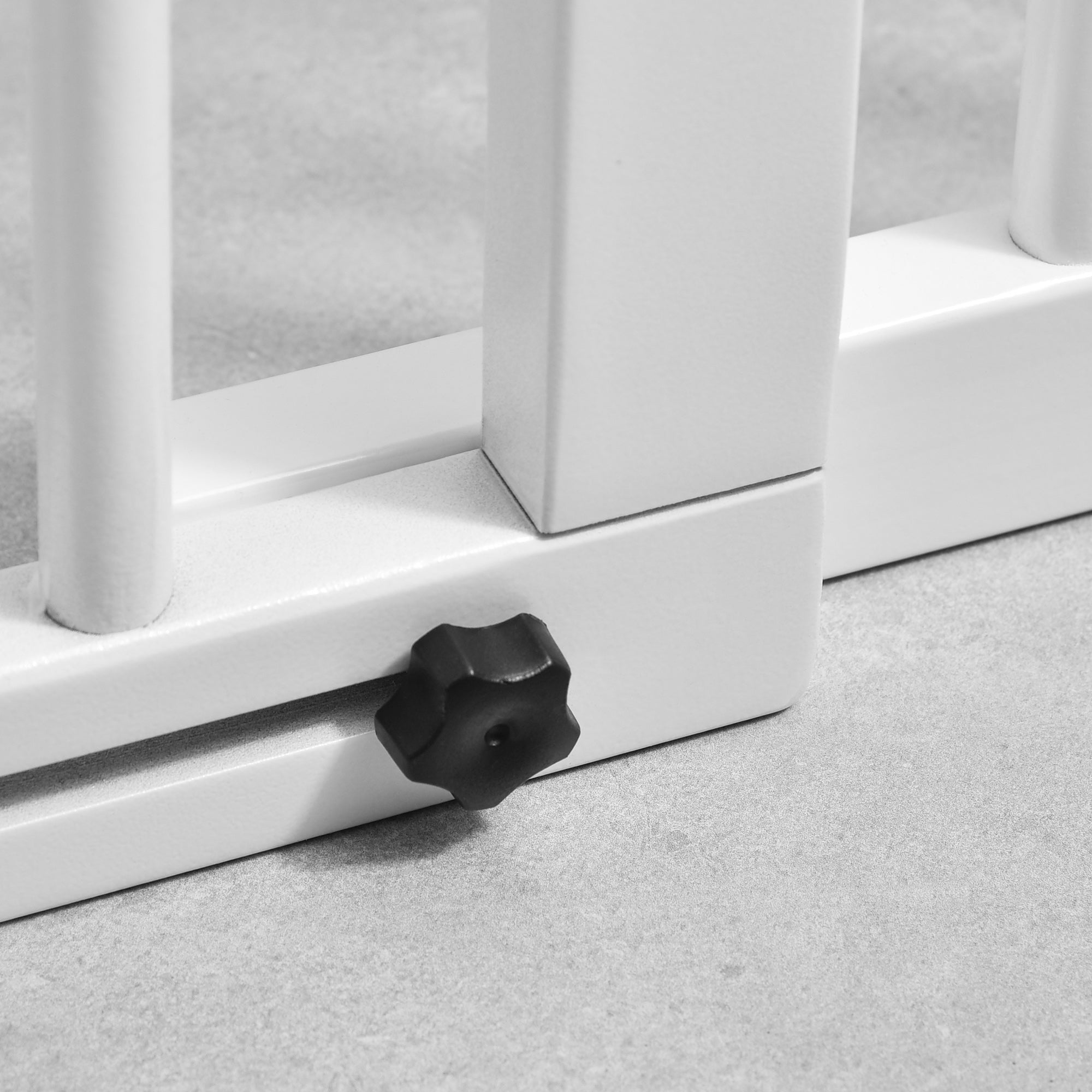 PawHut Wooden Dog Gate, Freestanding Pet Fence for Stair, Doorway, 3 Panels w/ Door, Support Feet for Small Medium Dogs, White, 44.5"- 65"L x 28"H