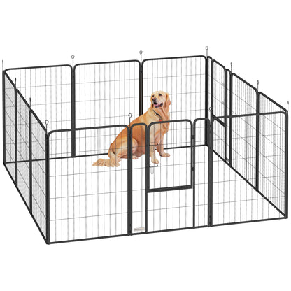 PawHut Dog Pen, 12 Panels Puppy Pen, Heavy Duty Dog Playpen, Portable Detachable Dog Exercise Pen Animal Enclosure for Large Dogs, 100cm High, Black