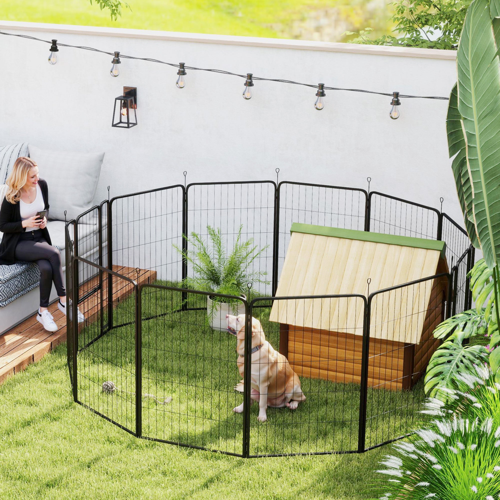 PawHut Dog Pen, 12 Panels Puppy Pen, Heavy Duty Dog Playpen, Portable Detachable Dog Exercise Pen Animal Enclosure for Large Dogs, 100cm High, Black