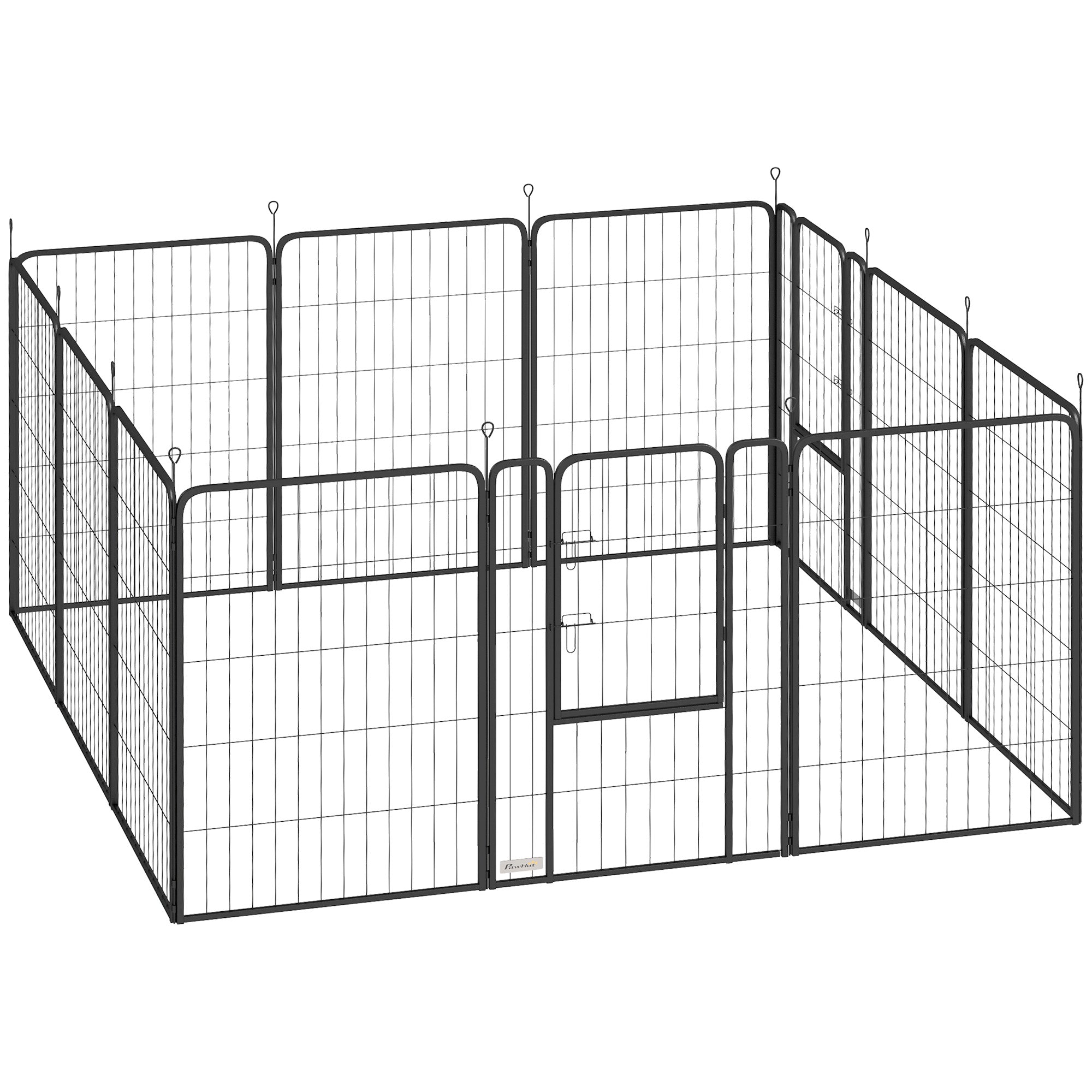 PawHut Dog Pen, 12 Panels Puppy Pen, Heavy Duty Dog Playpen, Portable Detachable Dog Exercise Pen Animal Enclosure for Large Dogs, 100cm High, Black