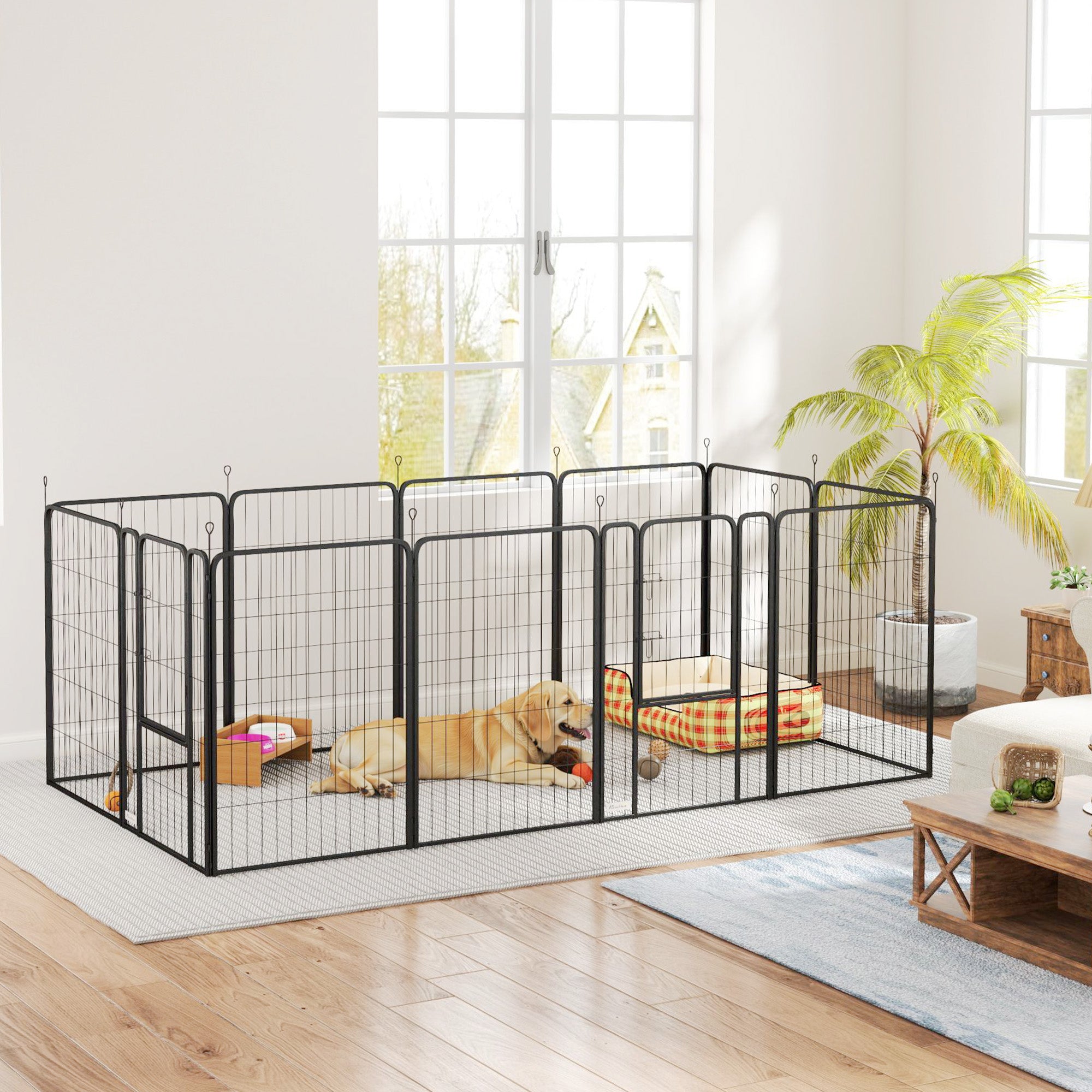 PawHut Dog Pen, 12 Panels Puppy Pen, Heavy Duty Dog Playpen, Portable Detachable Dog Exercise Pen Animal Enclosure for Large Dogs, 100cm High, Black
