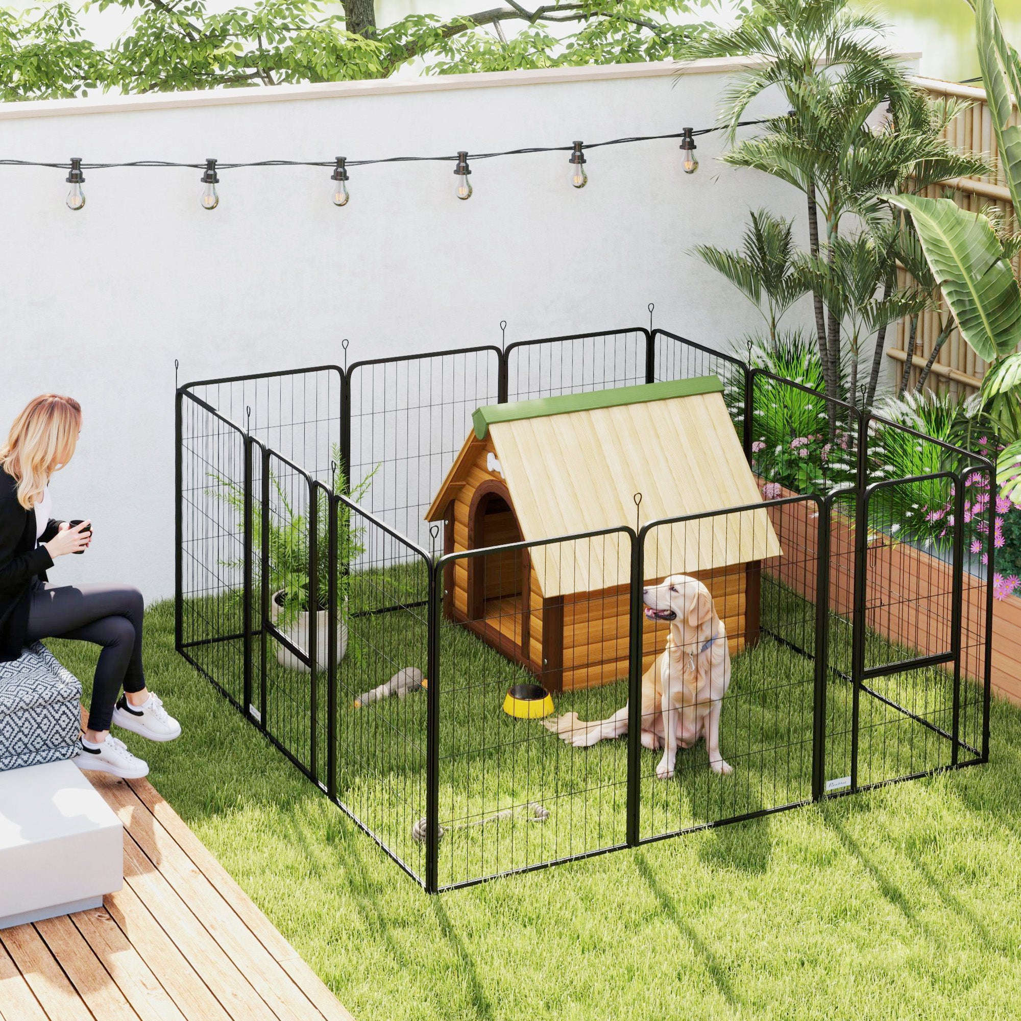 PawHut Dog Pen, 12 Panels Puppy Pen, Heavy Duty Dog Playpen, Portable Detachable Dog Exercise Pen Animal Enclosure for Large Dogs, 100cm High, Black