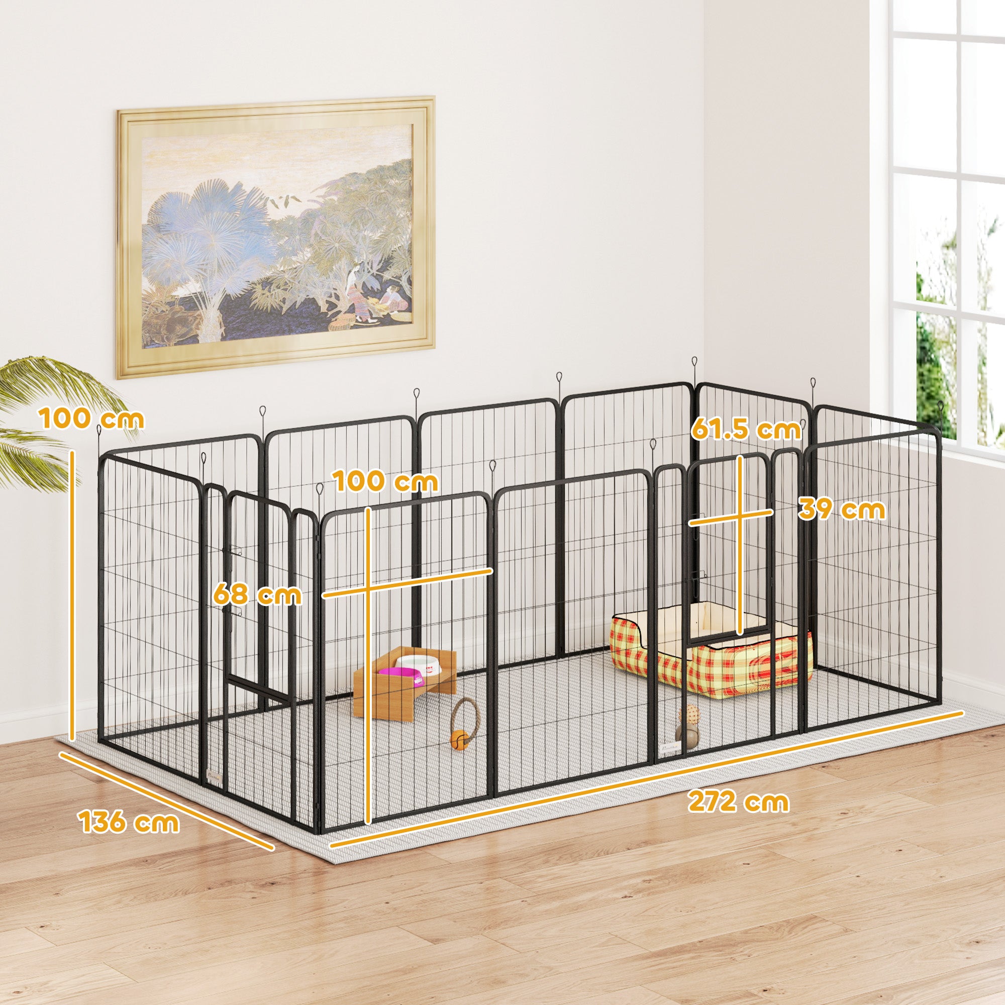 PawHut Dog Pen, 12 Panels Puppy Pen, Heavy Duty Dog Playpen, Portable Detachable Dog Exercise Pen Animal Enclosure for Large Dogs, 100cm High, Black