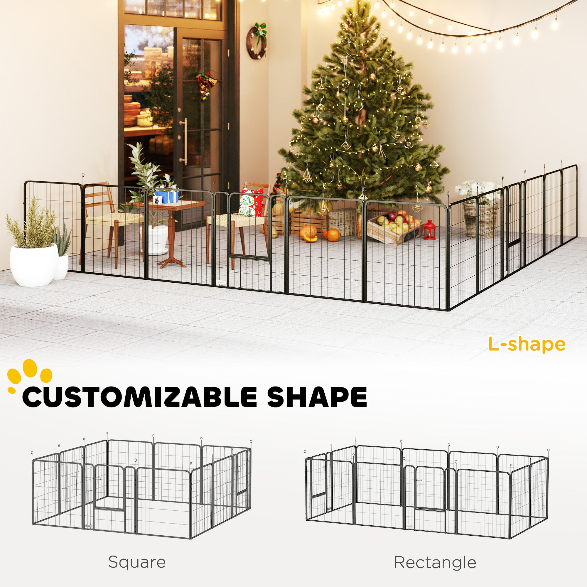 PawHut Dog Pen, 12 Panels Puppy Pen, Heavy Duty Dog Playpen, Portable Detachable Dog Exercise Pen Animal Enclosure for Large Dogs, 100cm High, Black