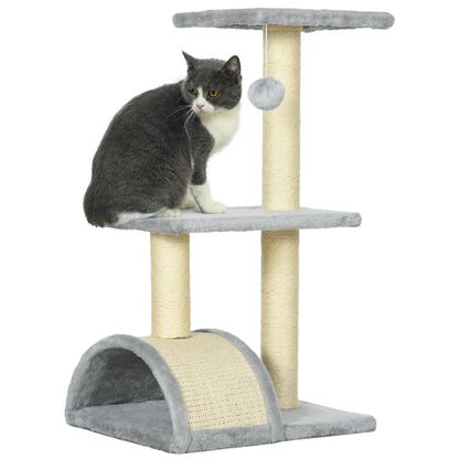 PawHut Cat Tree Tower for Indoor Cats, 72cm Climbing Activity Centre w/ Sisal Scratching Post, Pad, Arc Perch, Hanging Ball, Toy - Light Grey