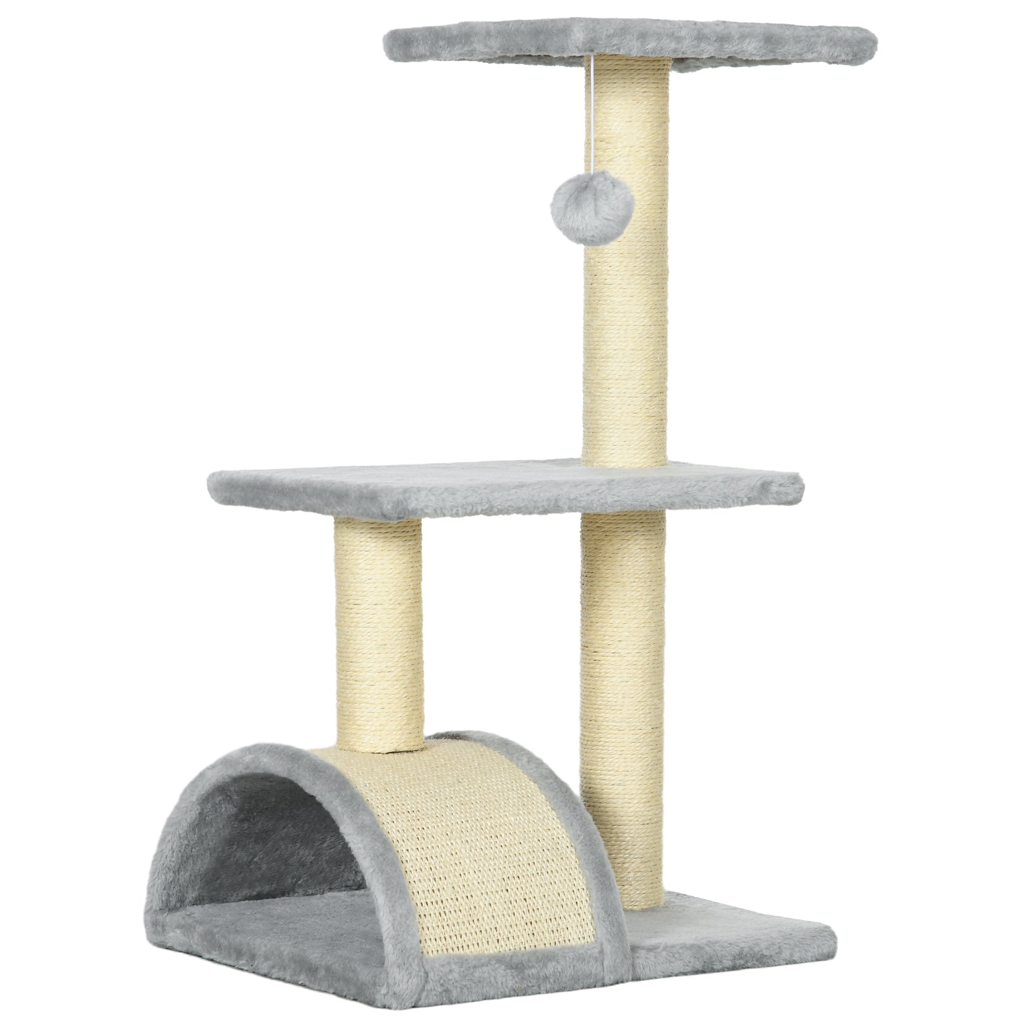 PawHut Cat Tree Tower for Indoor Cats, 72cm Climbing Activity Centre w/ Sisal Scratching Post, Pad, Arc Perch, Hanging Ball, Toy - Light Grey