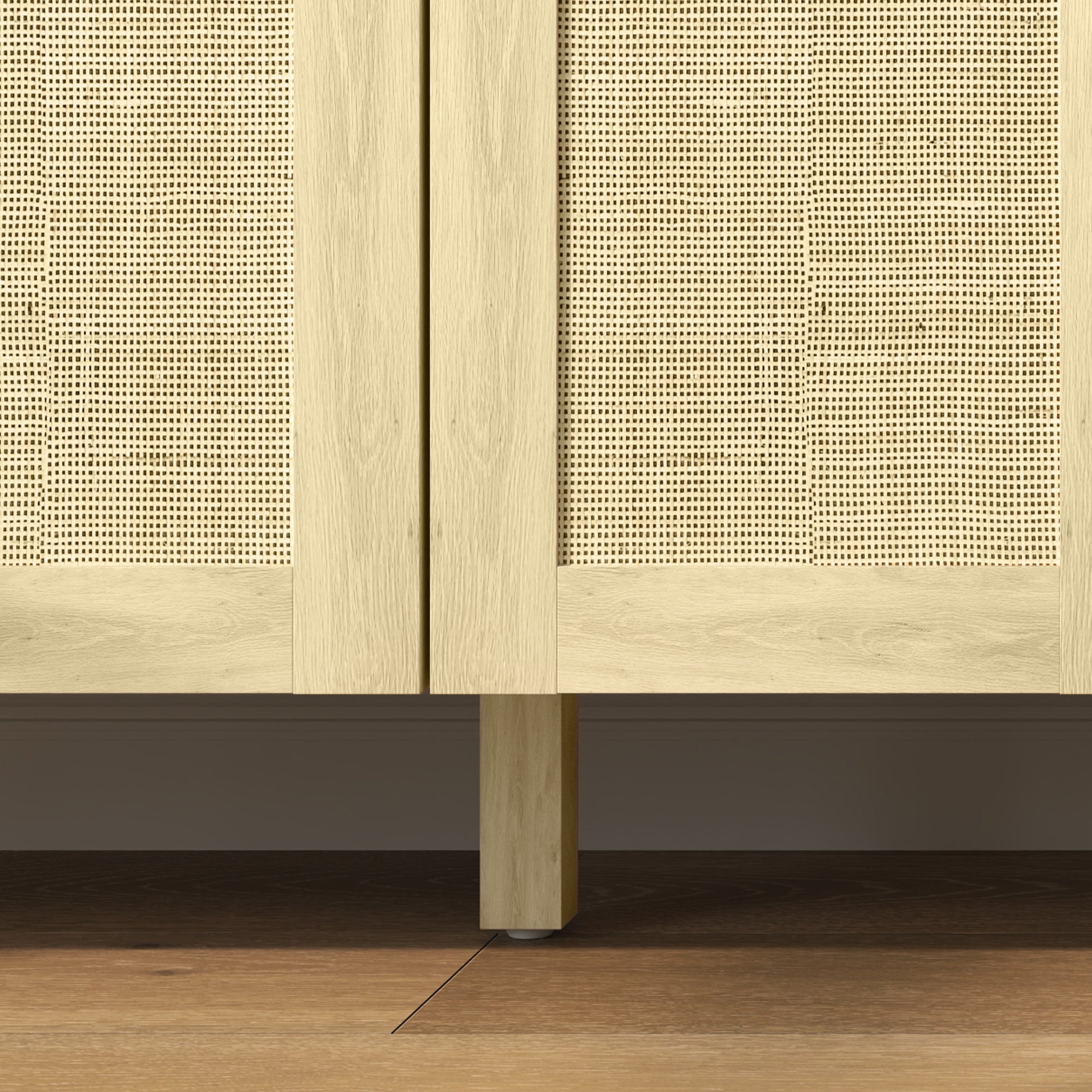 HOMCOM Sideboard Buffet Cabinet, Coffee Bar Cabinet with 4 Rattan Doors and Adjustable Shelves for Kitchen, Living Room, Natural