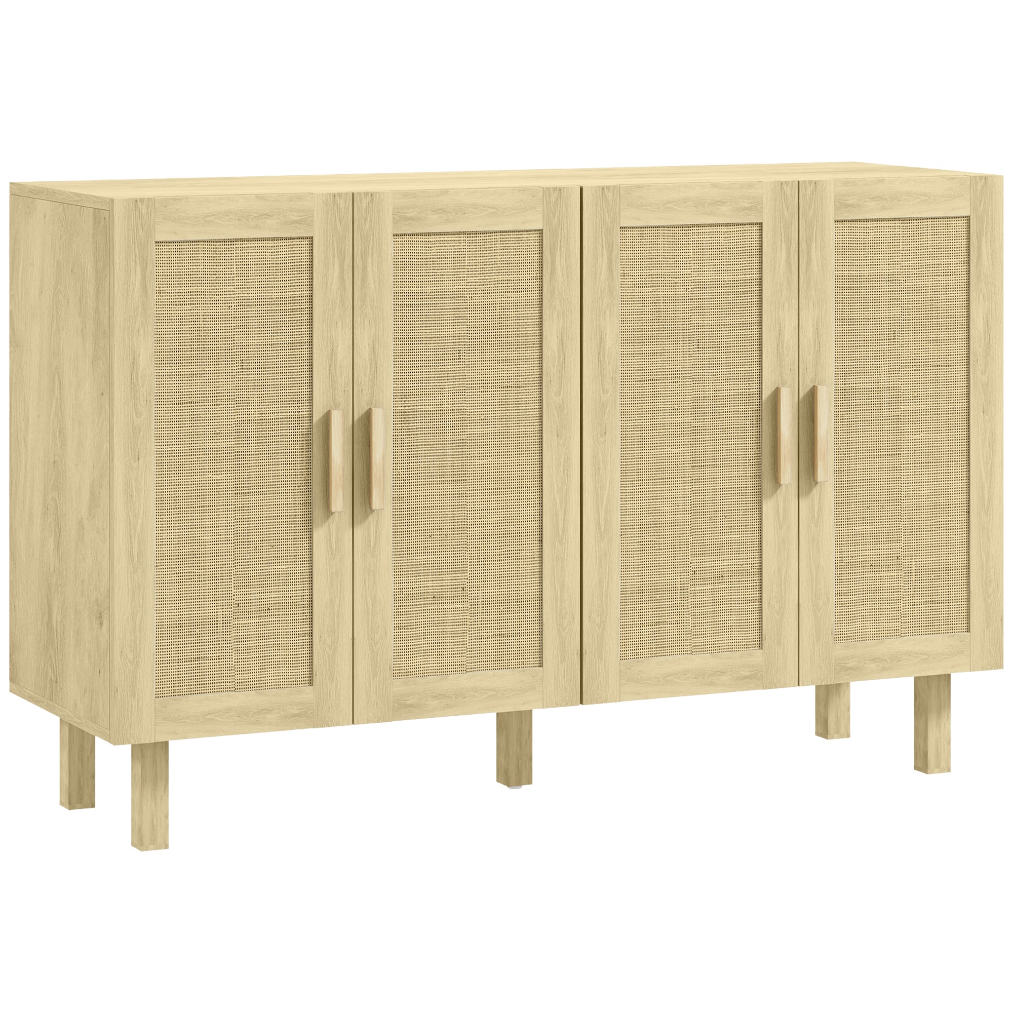 HOMCOM Sideboard Buffet Cabinet, Coffee Bar Cabinet with 4 Rattan Doors and Adjustable Shelves for Kitchen, Living Room, Natural