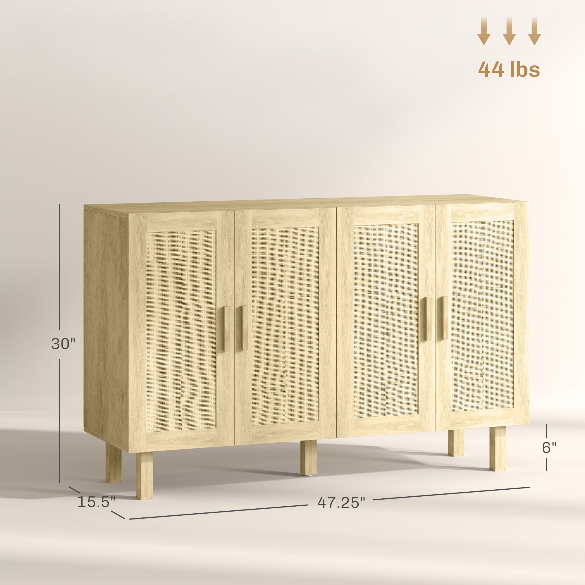 HOMCOM Sideboard Buffet Cabinet, Coffee Bar Cabinet with 4 Rattan Doors and Adjustable Shelves for Kitchen, Living Room, Natural