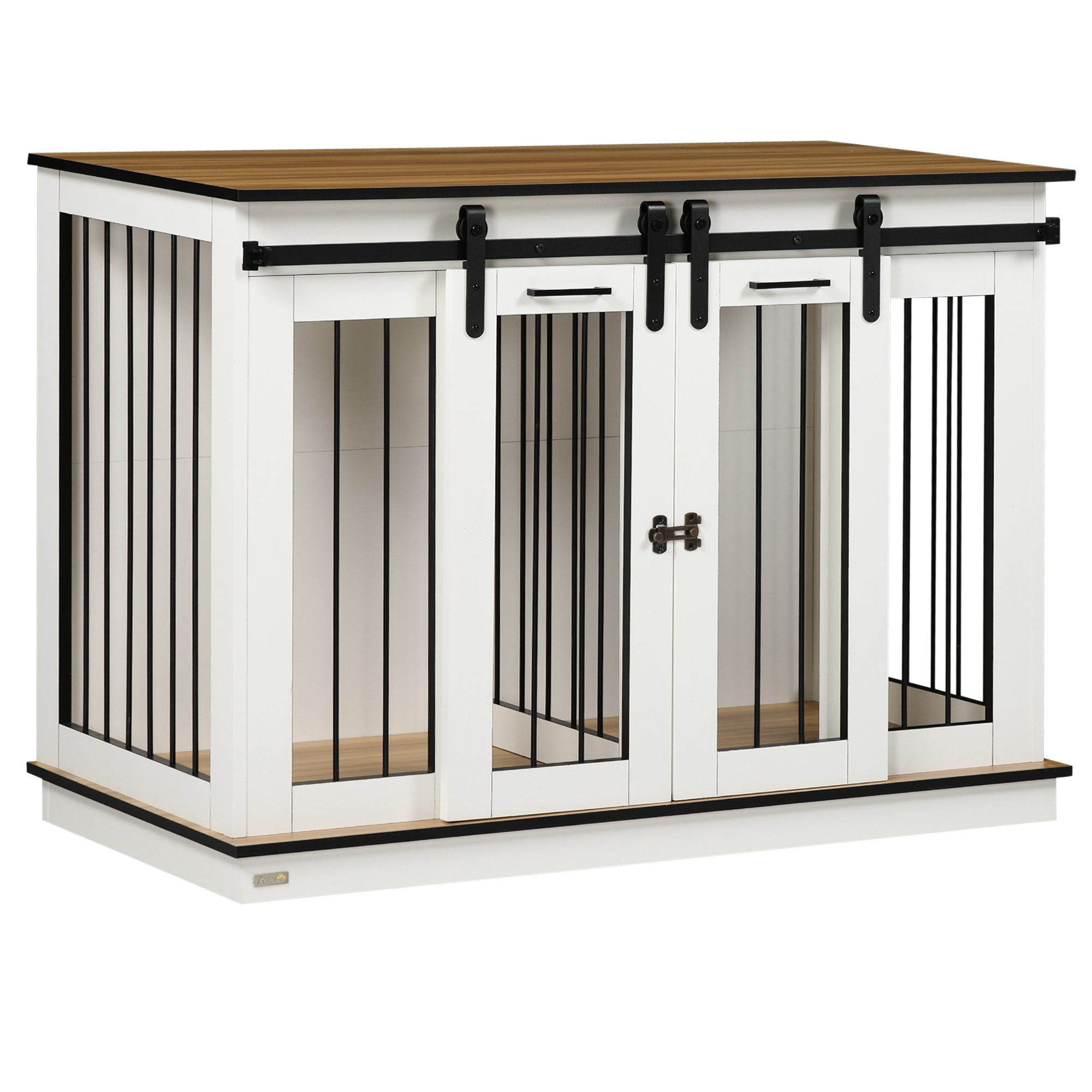 PawHut 47in Dog Crate Furniture with Divider Panel, Wooden Dog Kennel TV Stand for Large Dogs, Pet House Side Table for 2 Small Dogs with Two Rooms Design, 2 Sliding Doors, White