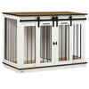 PawHut 47in Dog Crate Furniture with Divider Panel, Wooden Dog Kennel TV Stand for Large Dogs, Pet House Side Table for 2 Small Dogs with Two Rooms Design, 2 Sliding Doors, White