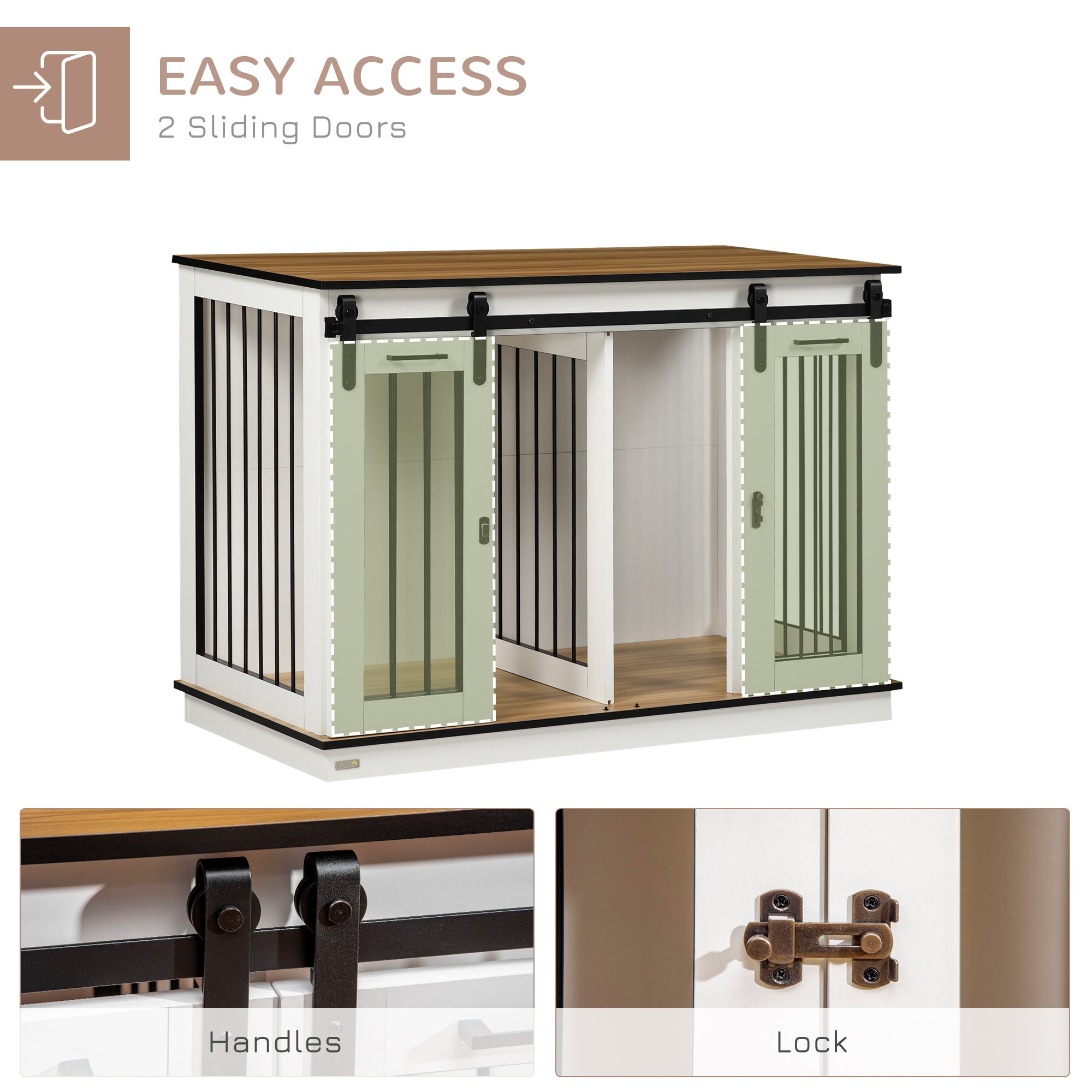 PawHut 47in Dog Crate Furniture with Divider Panel, Wooden Dog Kennel TV Stand for Large Dogs, Pet House Side Table for 2 Small Dogs with Two Rooms Design, 2 Sliding Doors, White