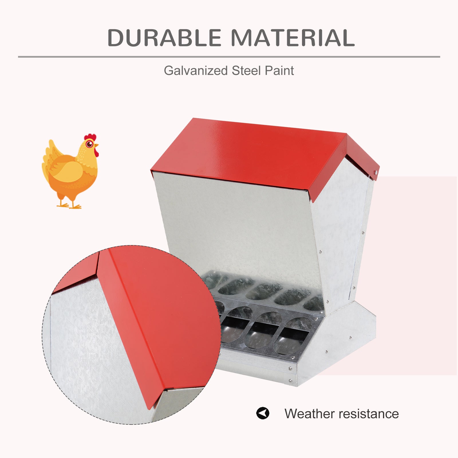 PawHut Automatic Chicken and Poultry No-Waste Feeder with Protective Lid for up to 10 Chickens, Holds 25lbs of Feed