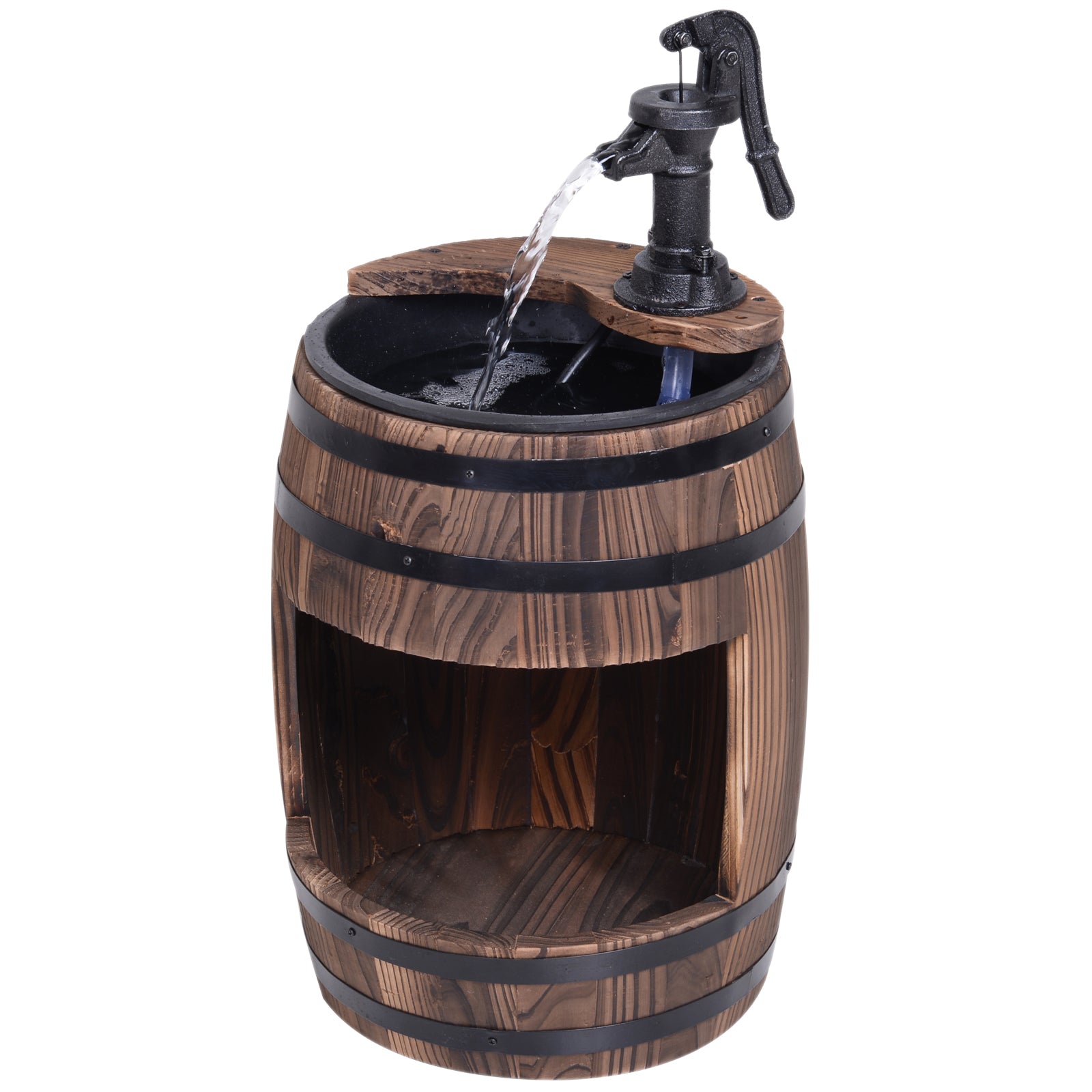 Outsunny 23" Tall Wooden Outdoor Fountain, 2 Tiers Electrical Apple Barrel Waterfall with UL Certified 3600r/min Speed Pump, Rustic Garden Decor for Patio, Backyard, Carbonized