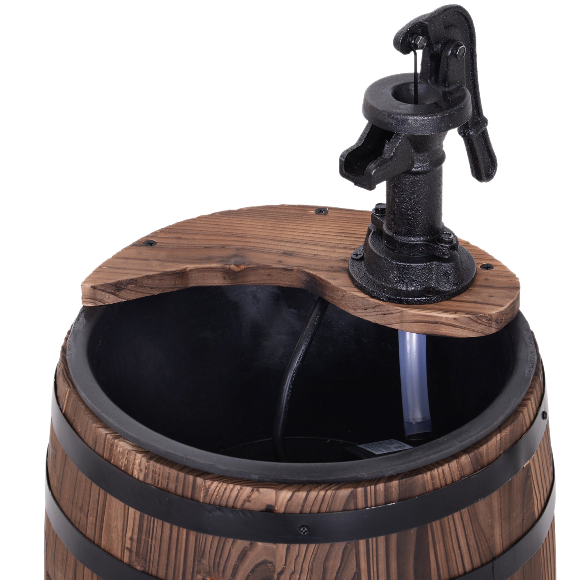 Outsunny 23" Tall Wooden Outdoor Fountain, 2 Tiers Electrical Apple Barrel Waterfall with UL Certified 3600r/min Speed Pump, Rustic Garden Decor for Patio, Backyard, Carbonized