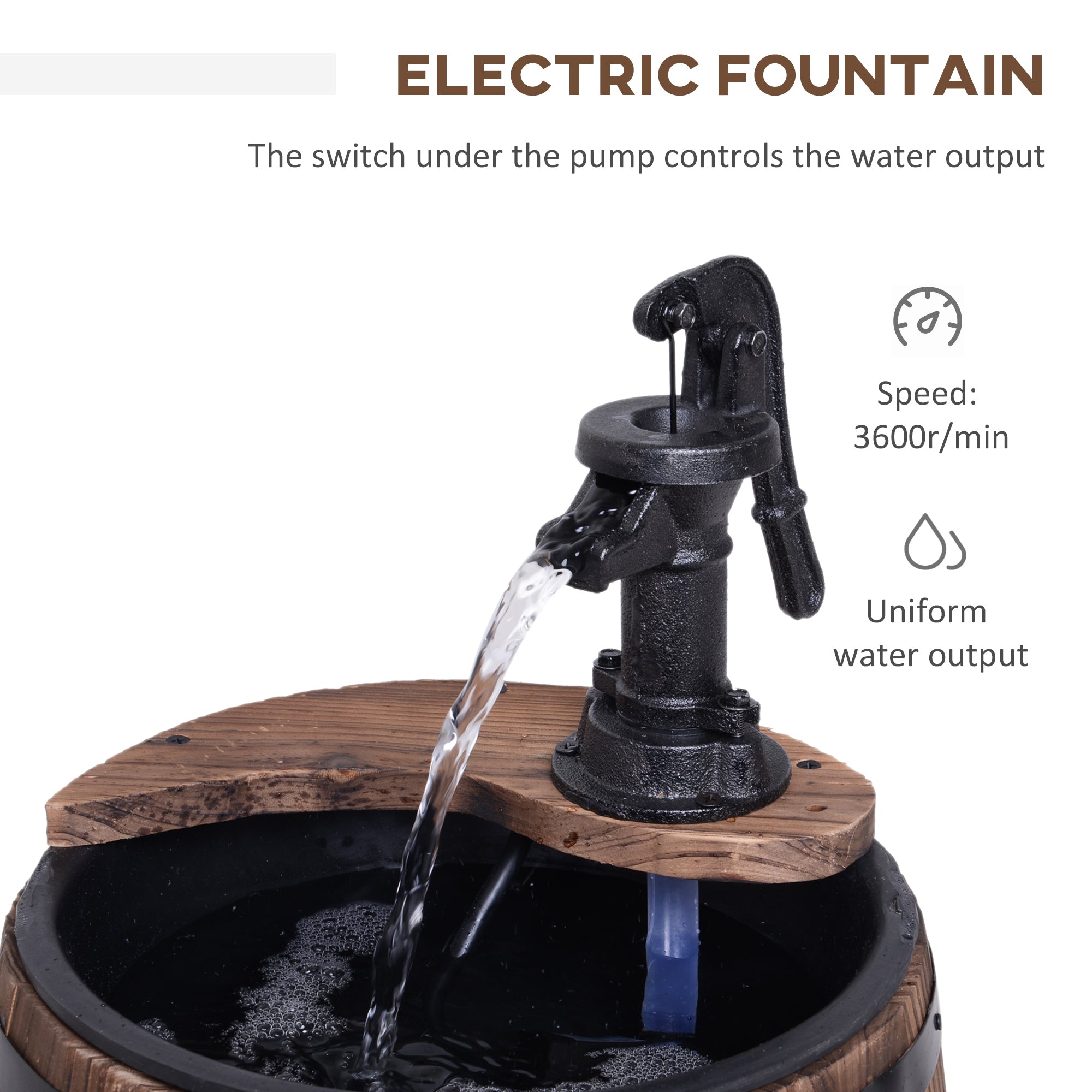 Outsunny 23" Tall Wooden Outdoor Fountain, 2 Tiers Electrical Apple Barrel Waterfall with UL Certified 3600r/min Speed Pump, Rustic Garden Decor for Patio, Backyard, Carbonized