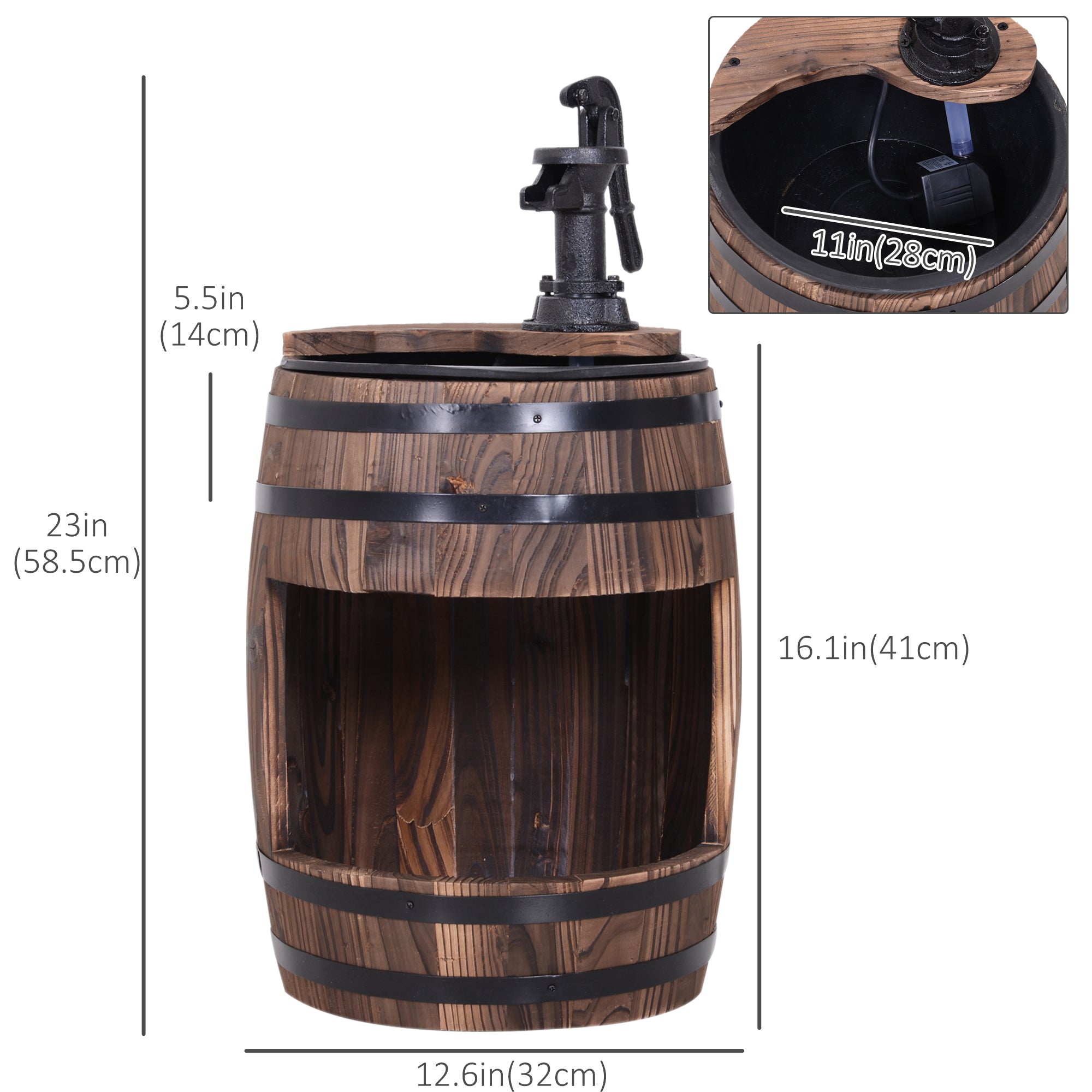 Outsunny 23" Tall Wooden Outdoor Fountain, 2 Tiers Electrical Apple Barrel Waterfall with UL Certified 3600r/min Speed Pump, Rustic Garden Decor for Patio, Backyard, Carbonized