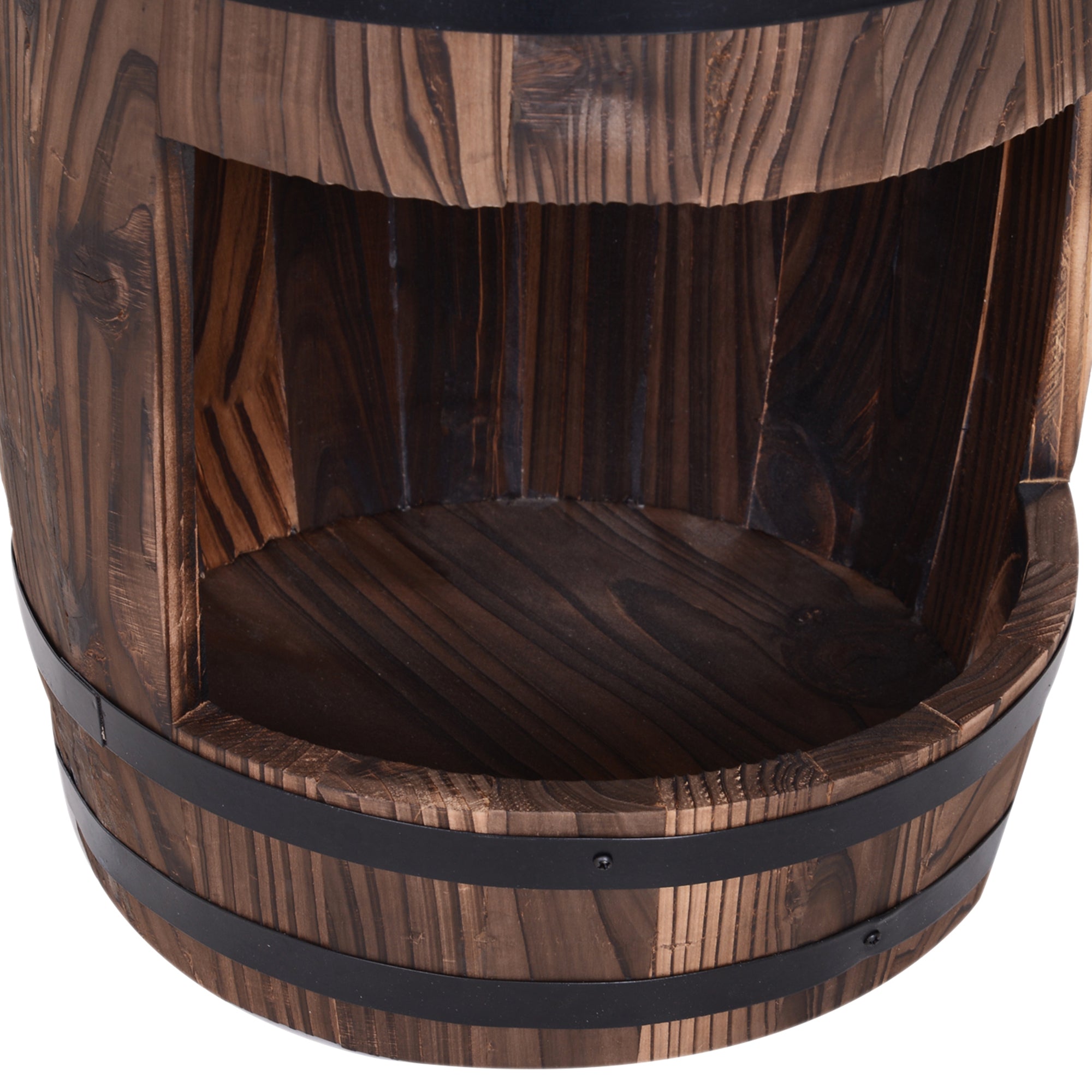 Outsunny 23" Tall Wooden Outdoor Fountain, 2 Tiers Electrical Apple Barrel Waterfall with UL Certified 3600r/min Speed Pump, Rustic Garden Decor for Patio, Backyard, Carbonized
