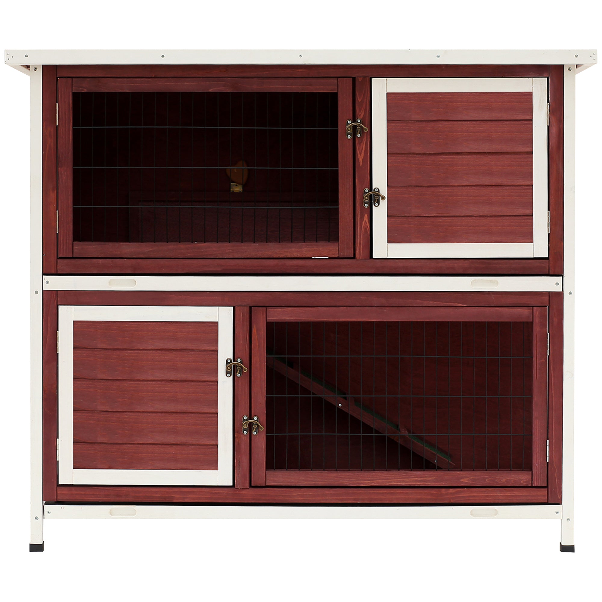 PawHut 48" 2 Story Wooden Rabbit Hutch Elevated Bunny Cage Small Animal Home Habitat  w/ Ramp, 2 Slide Out Tray, Openable Roof, Multiple doors