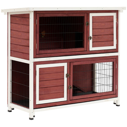 PawHut 48" 2 Story Wooden Rabbit Hutch Elevated Bunny Cage Small Animal Home Habitat  w/ Ramp, 2 Slide Out Tray, Openable Roof, Multiple doors