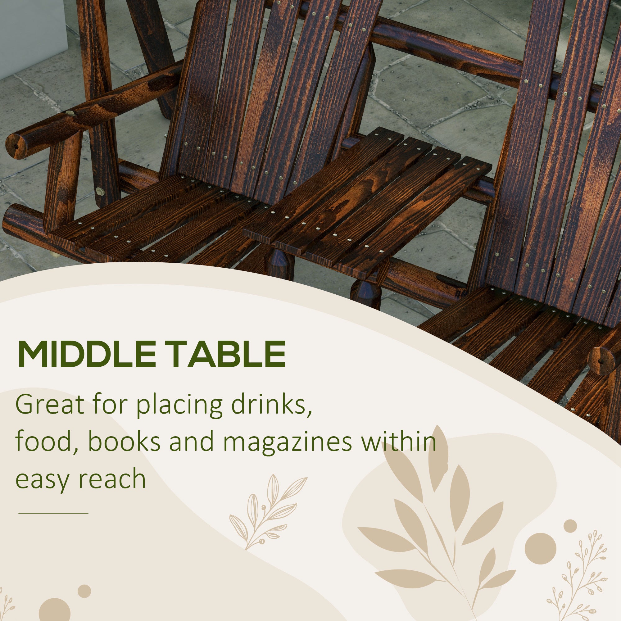 Outsunny Wooden 2-Seat  A-Frame Porch Swing Rustic Patio Bench Outdoor Furniture  w/ Table