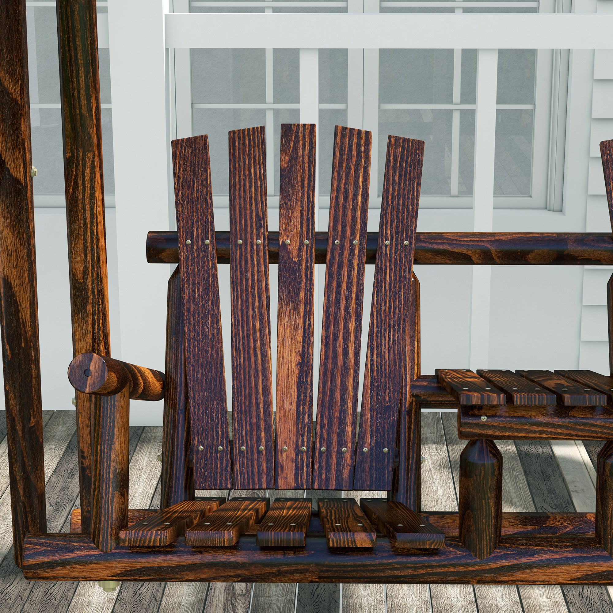 Outsunny Wooden 2-Seat  A-Frame Porch Swing Rustic Patio Bench Outdoor Furniture  w/ Table