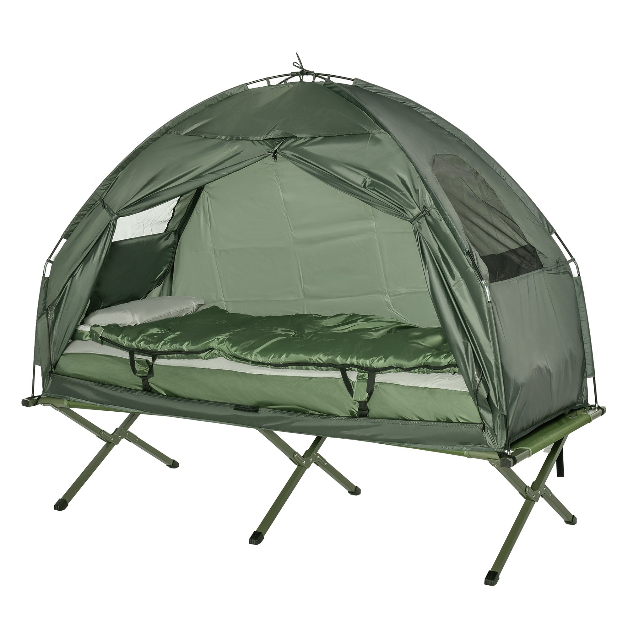 Outsunny Hiking Tent Camping Bed Cot Combo Portable w/ Sleep Bag Mattress