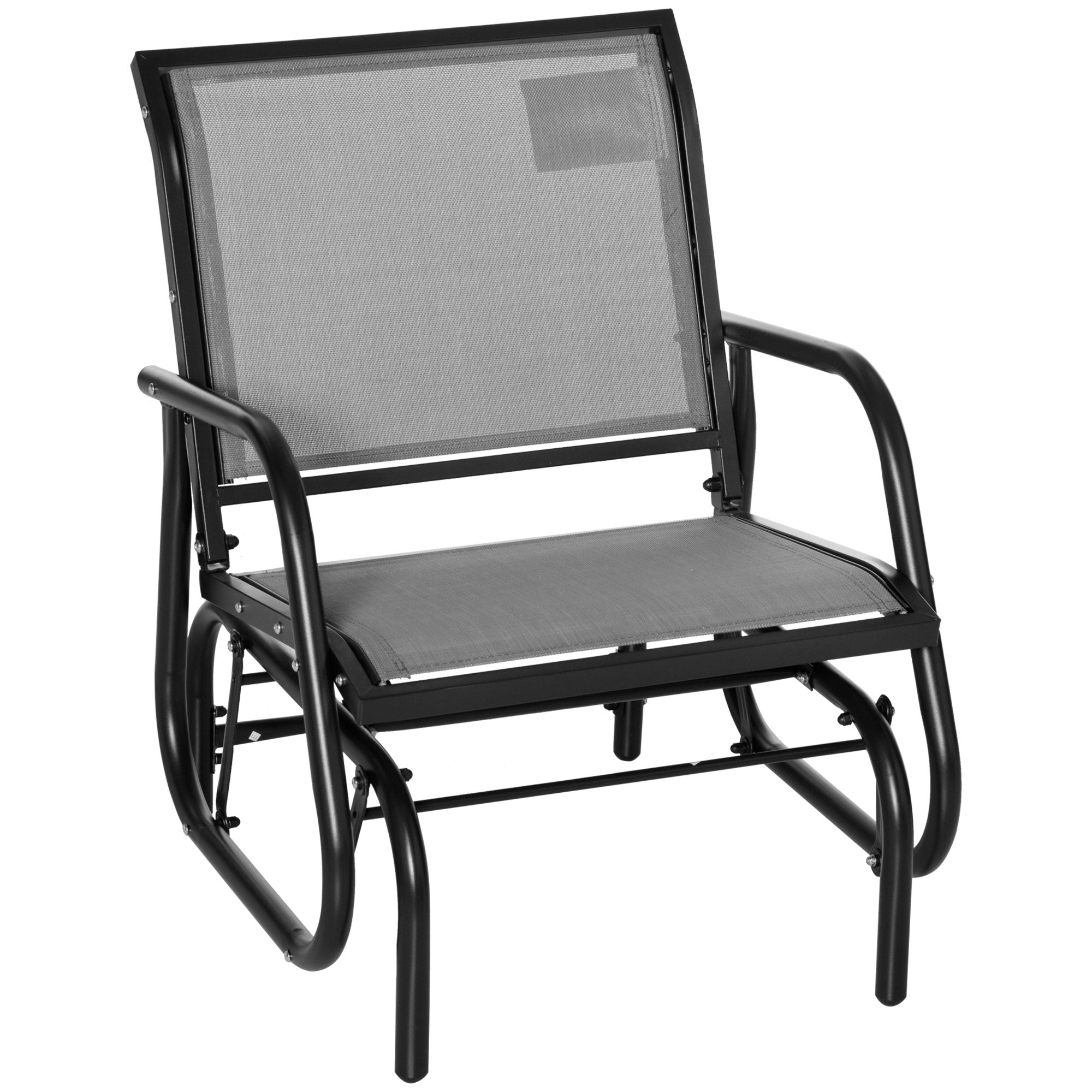 Outsunny Patio Glider with Breathable Mesh Fabric Seat & Backrest, Metal Frame Outdoor Glider Swing Chair with Curved Armrests, for Lawn, Garden, Porch, Backyard, Poolside, Light Grey