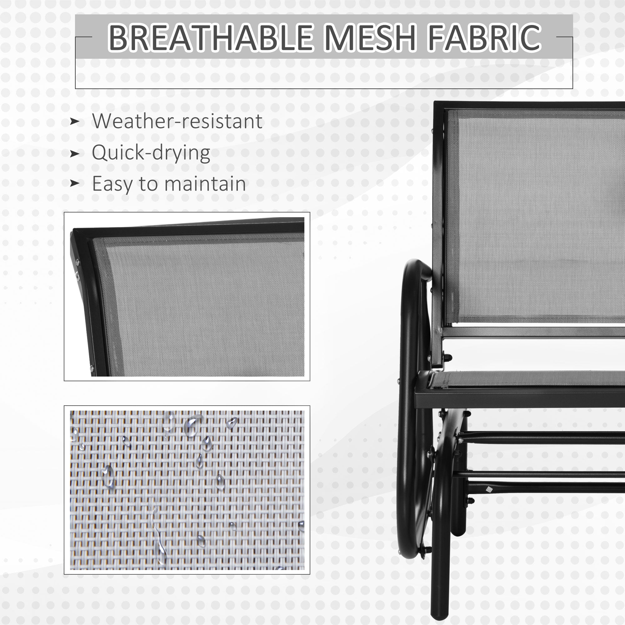 Outsunny Patio Glider with Breathable Mesh Fabric Seat & Backrest, Metal Frame Outdoor Glider Swing Chair with Curved Armrests, for Lawn, Garden, Porch, Backyard, Poolside, Light Grey