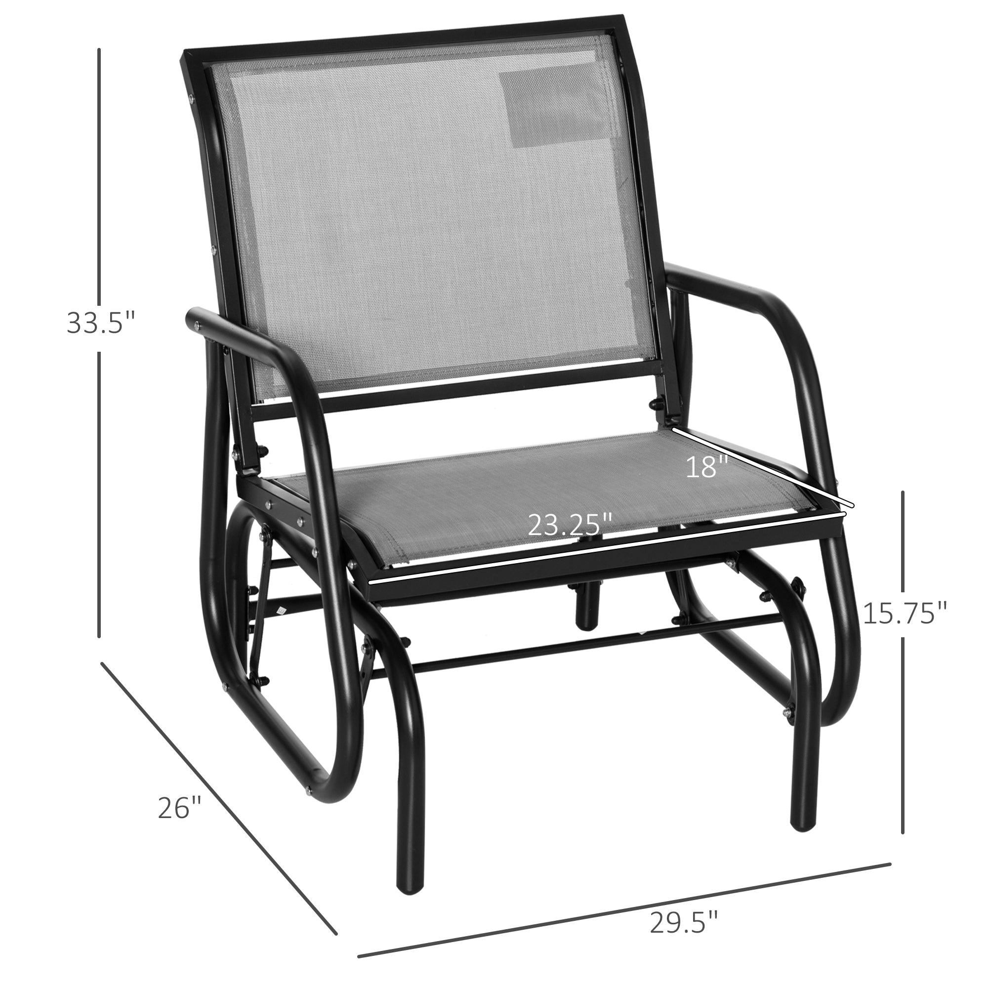 Outsunny Patio Glider with Breathable Mesh Fabric Seat & Backrest, Metal Frame Outdoor Glider Swing Chair with Curved Armrests, for Lawn, Garden, Porch, Backyard, Poolside, Light Grey