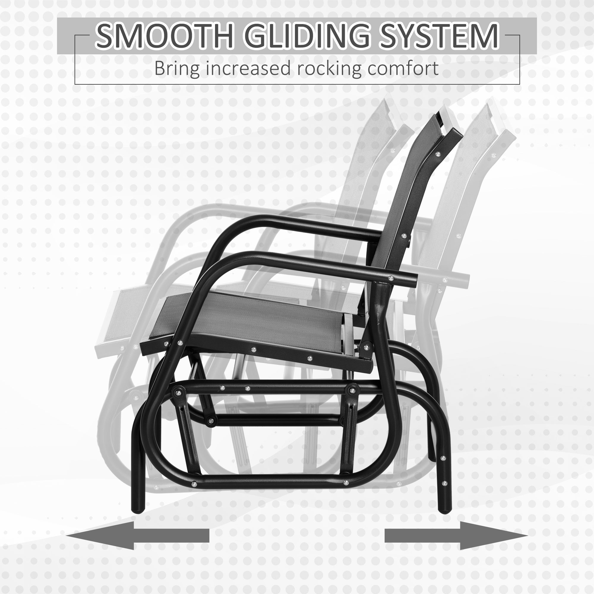 Outsunny Patio Glider with Breathable Mesh Fabric Seat & Backrest, Metal Frame Outdoor Glider Swing Chair with Curved Armrests, for Lawn, Garden, Porch, Backyard, Poolside, Light Grey