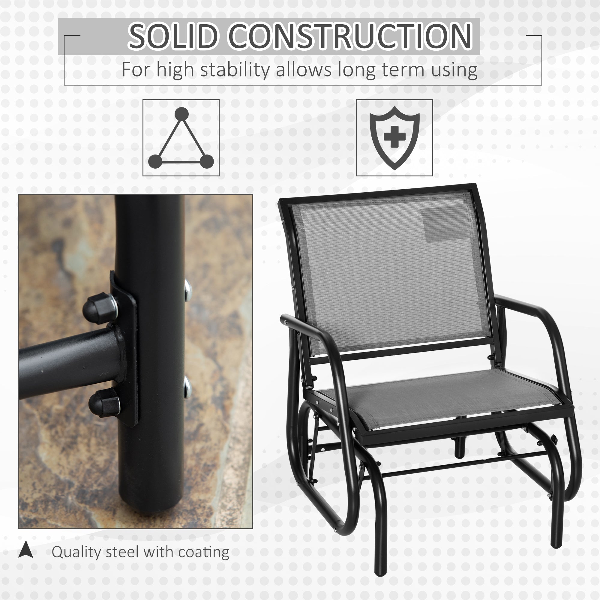 Outsunny Patio Glider with Breathable Mesh Fabric Seat & Backrest, Metal Frame Outdoor Glider Swing Chair with Curved Armrests, for Lawn, Garden, Porch, Backyard, Poolside, Light Grey