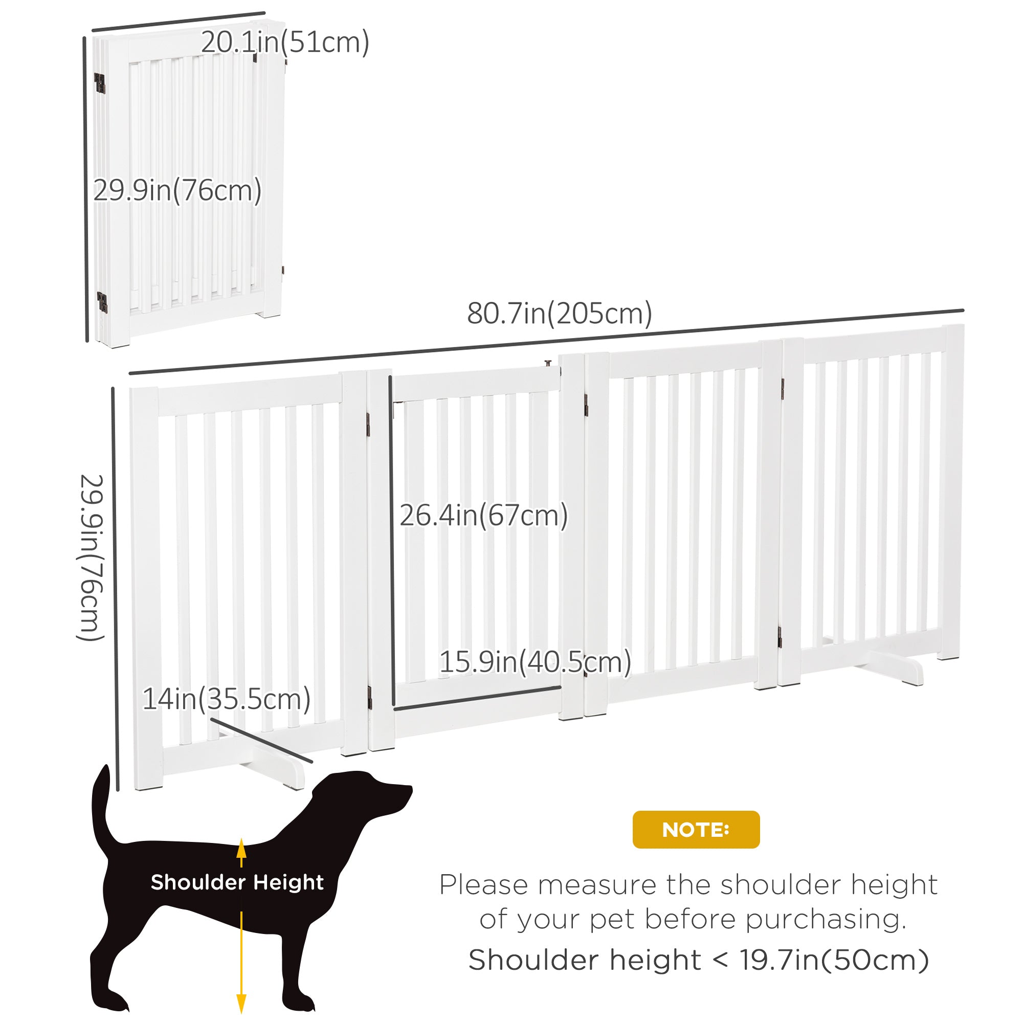 PawHut Free Standing Wooden Pet Gate Indoor Dog Barrier Foldable Step Over Doorway Fence Safety Gate with Open Door Z Shape 4 Panel