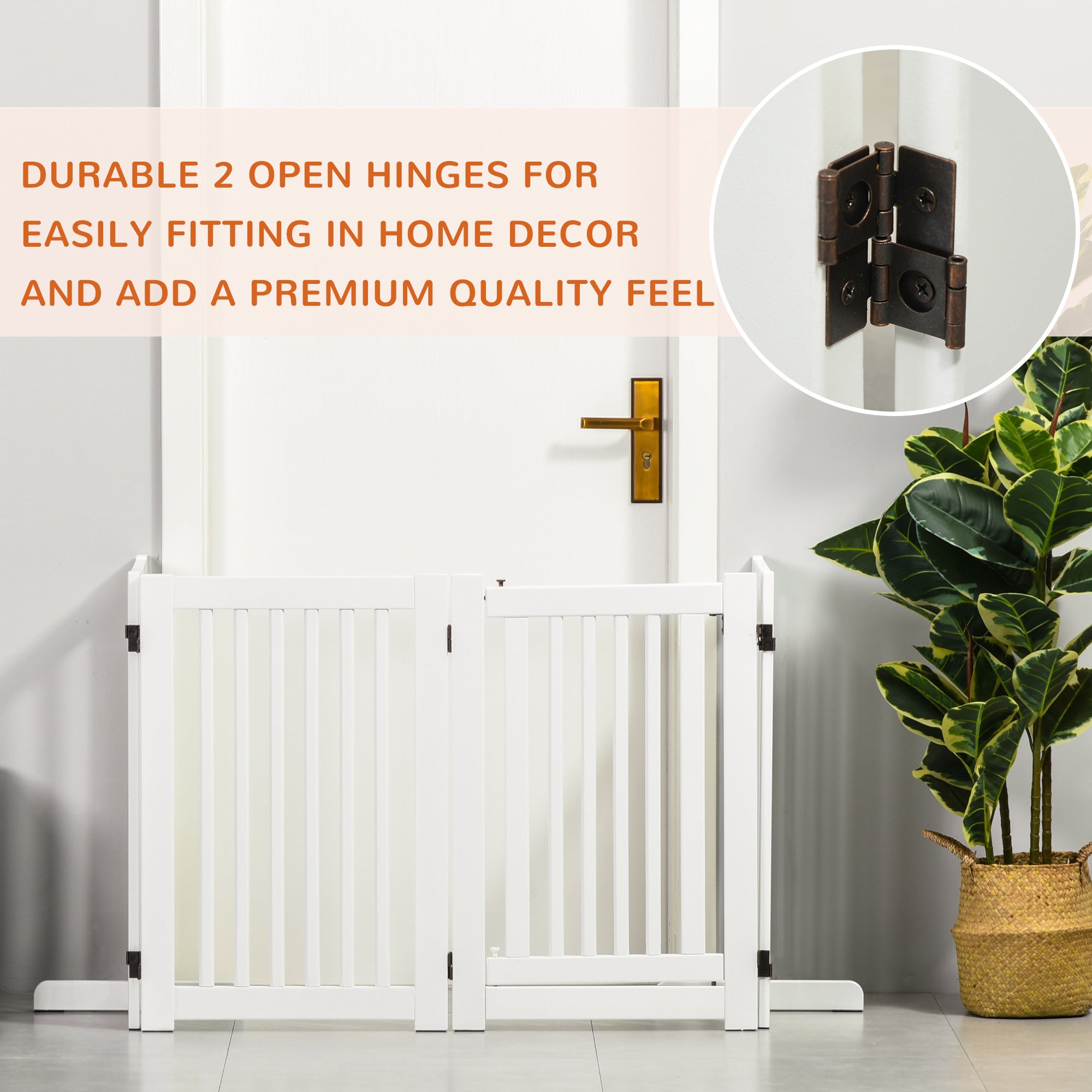 PawHut Free Standing Wooden Pet Gate Indoor Dog Barrier Foldable Step Over Doorway Fence Safety Gate with Open Door Z Shape 4 Panel