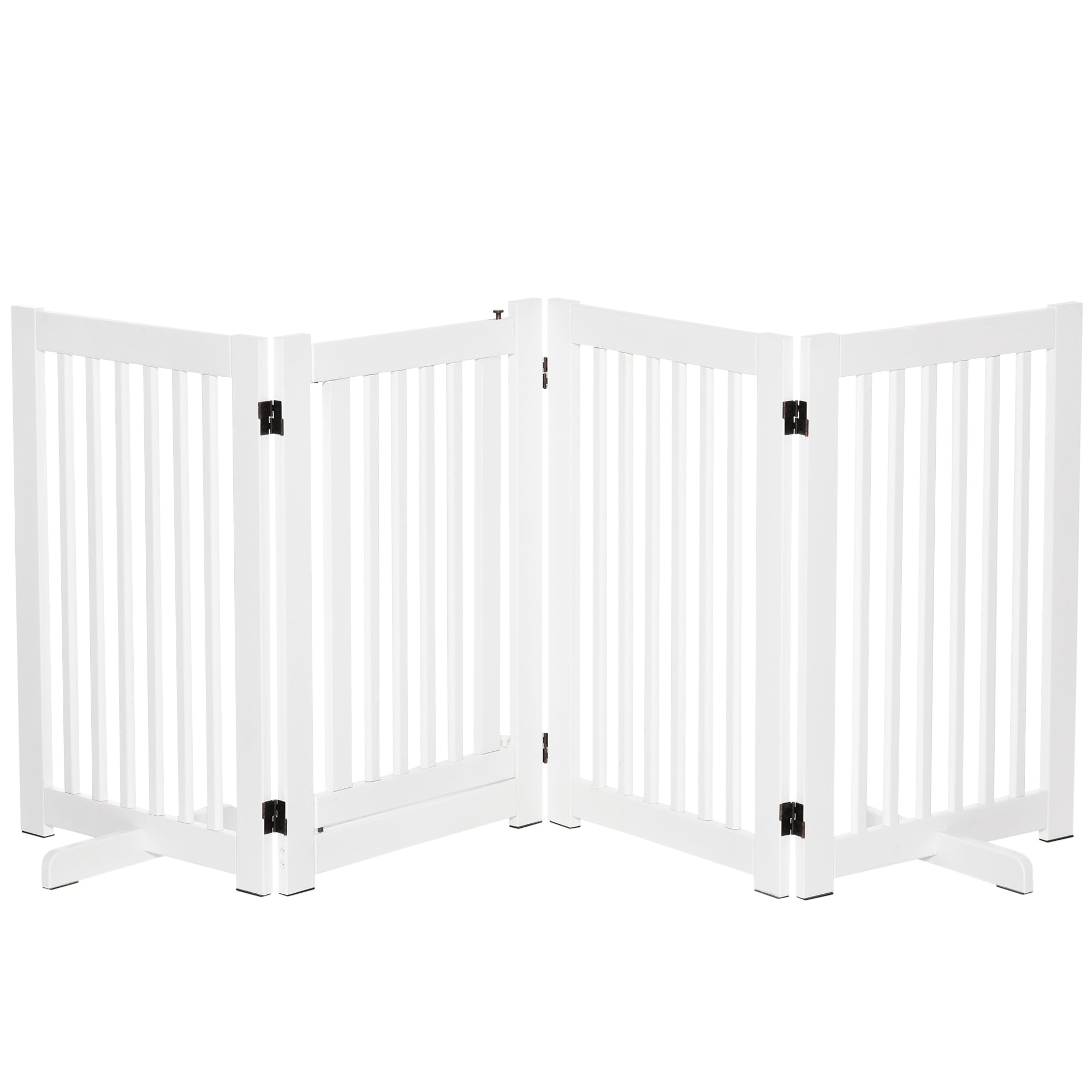 PawHut Free Standing Wooden Pet Gate Indoor Dog Barrier Foldable Step Over Doorway Fence Safety Gate with Open Door Z Shape 4 Panel