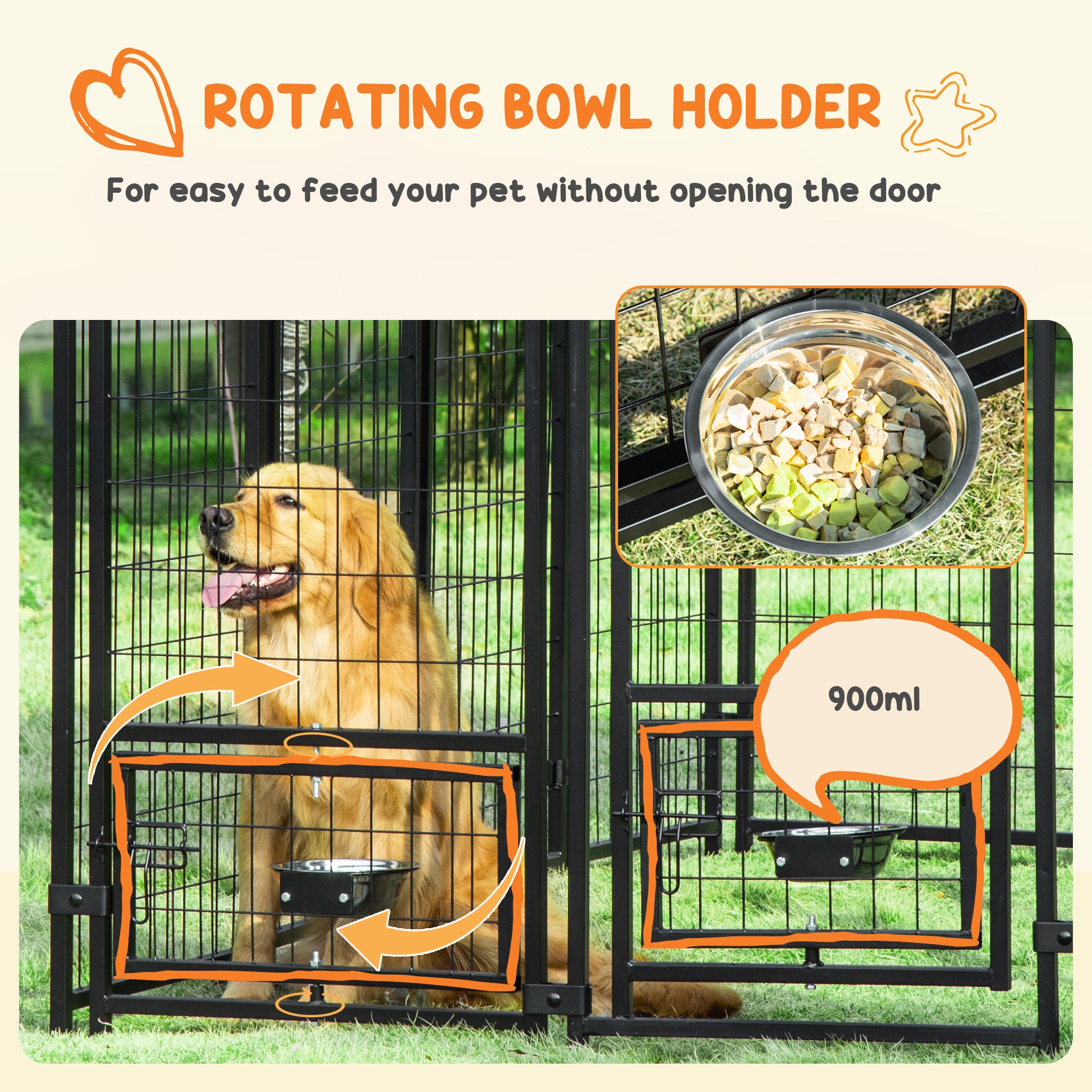 PawHut Outdoor Dog Kennel, Lockable Pet Playpen Crate, Welded Wire Steel Fence, with Water-, UV-Resistant Canopy, Rotating Bowl Holders, Door, 8ft x 4ft x 6ft, Green