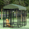PawHut Outdoor Dog Kennel, Lockable Pet Playpen Crate, Welded Wire Steel Fence, with Water-, UV-Resistant Canopy, Rotating Bowl Holders, Door, 8ft x 4ft x 6ft, Green