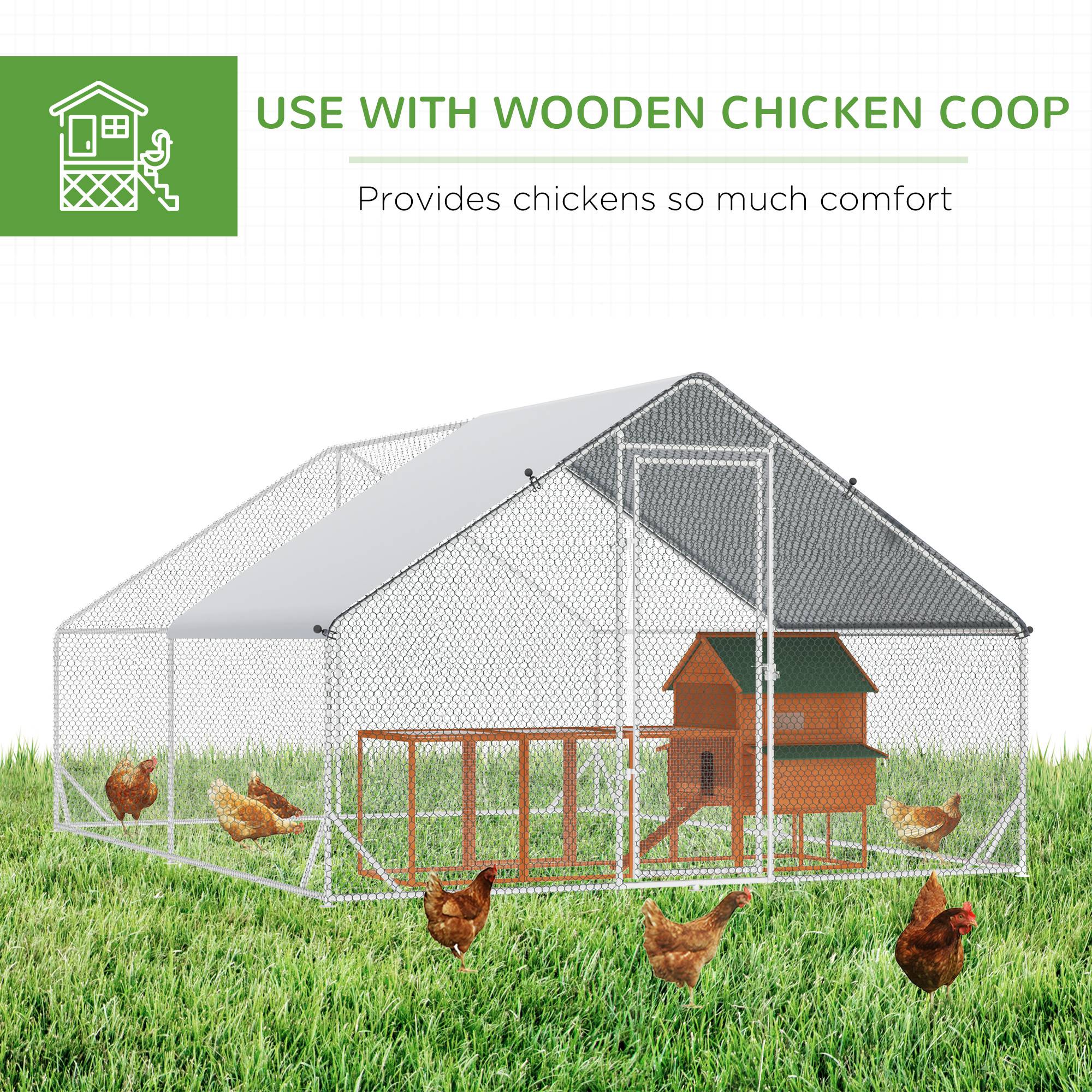 PawHut Metal Chicken Coop, Walk-in Large Chicken Run, Poultry Cage for Backyard Hen, Duck, Rabbit with Water- and UV-Protection Cover, for 8-12 Chickens, 9.8' x 13.1' x 6.6'