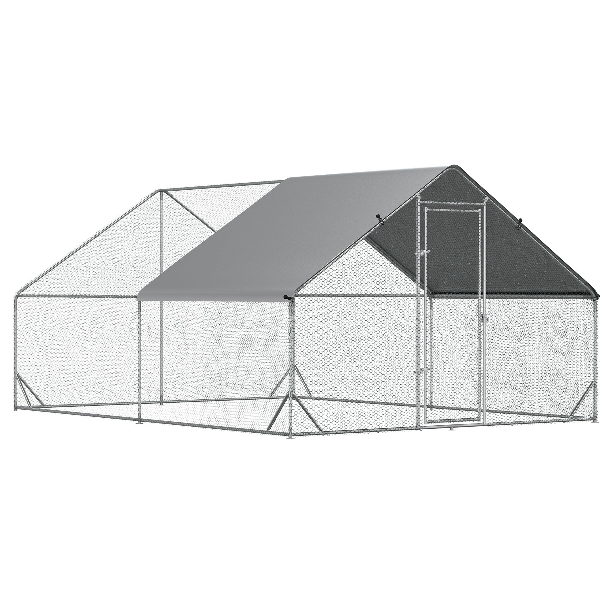 PawHut Metal Chicken Coop, Walk-in Large Chicken Run, Poultry Cage for Backyard Hen, Duck, Rabbit with Water- and UV-Protection Cover, for 8-12 Chickens, 9.8' x 13.1' x 6.6'