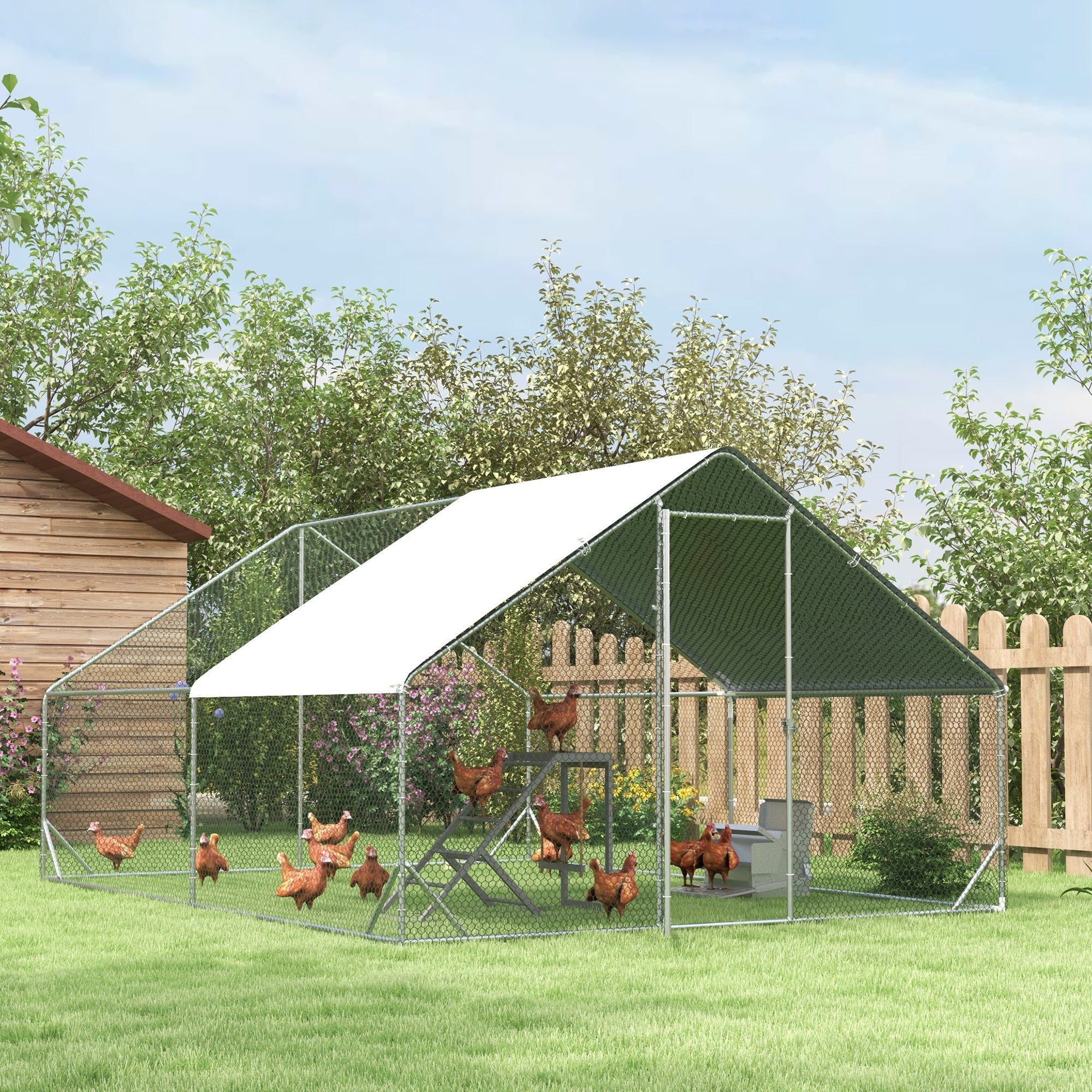 PawHut Metal Chicken Coop, Walk-in Large Chicken Run, Poultry Cage for Backyard Hen, Duck, Rabbit with Water- and UV-Protection Cover, for 8-12 Chickens, 9.8' x 13.1' x 6.6'