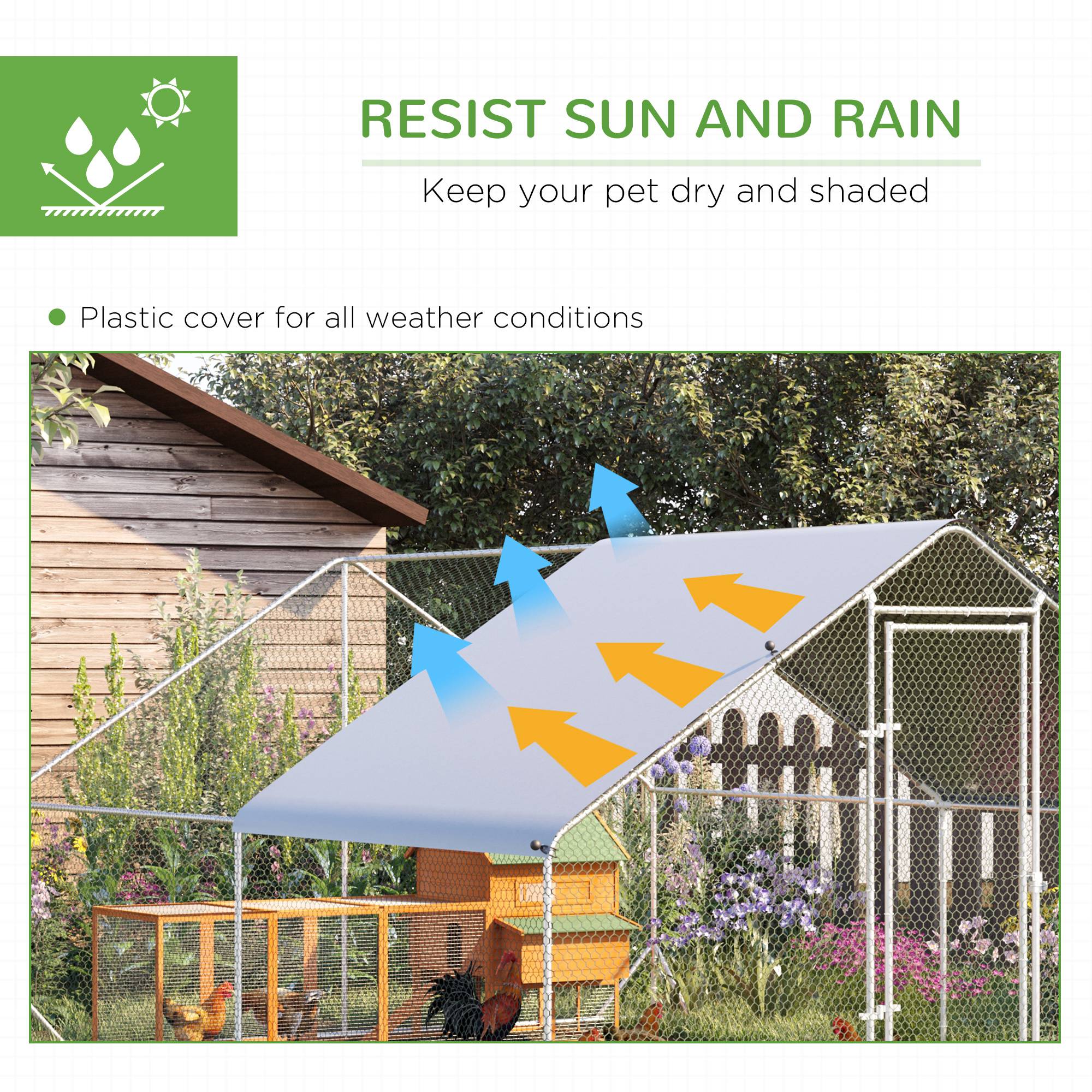 PawHut Metal Chicken Coop, Walk-in Large Chicken Run, Poultry Cage for Backyard Hen, Duck, Rabbit with Water- and UV-Protection Cover, for 8-12 Chickens, 9.8' x 13.1' x 6.6'