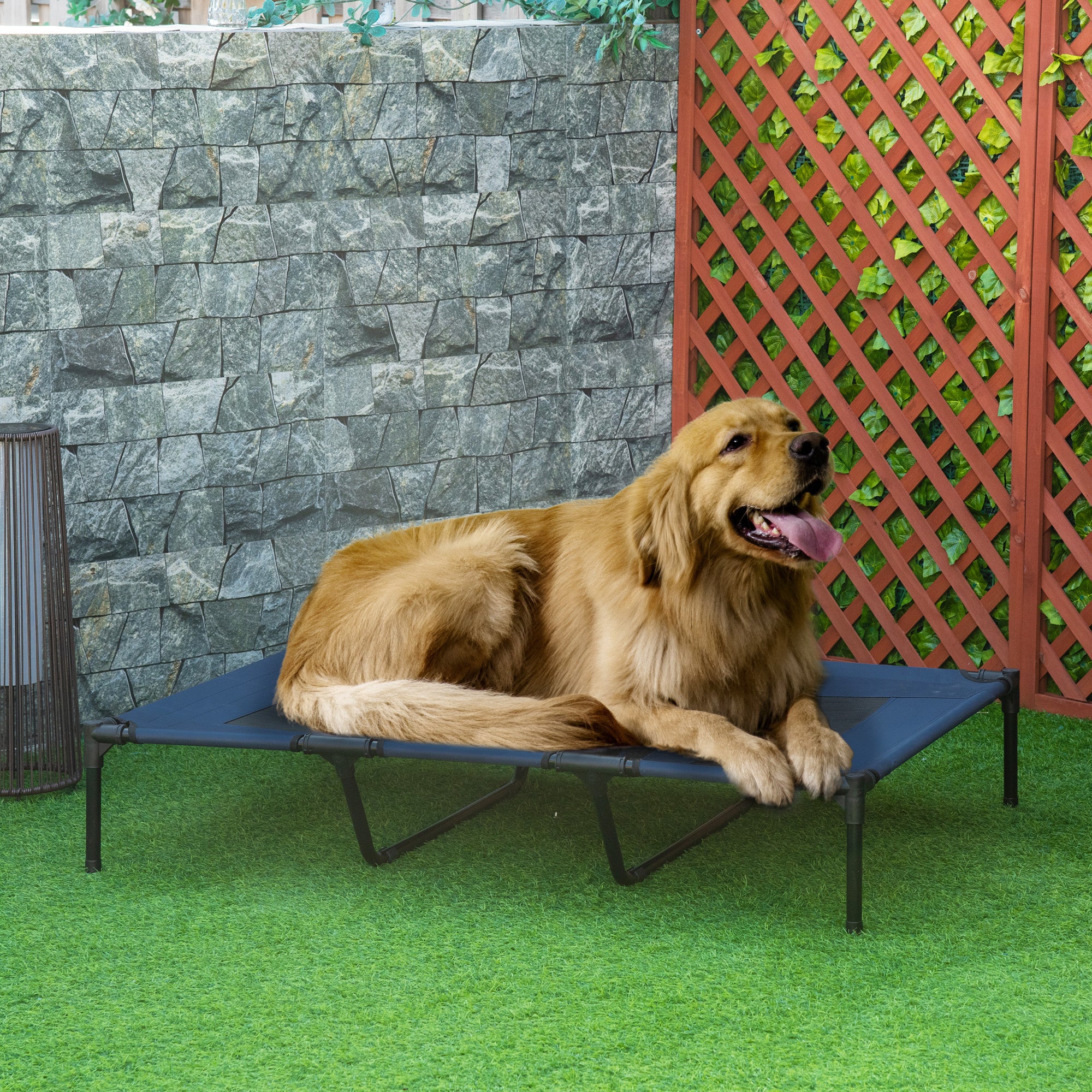 PawHut Elevated Dog Bed, Raised Dog Cot for XL Sized Dogs, Indoor & Outdoor, 48" x 36" x 9", Dark Blue
