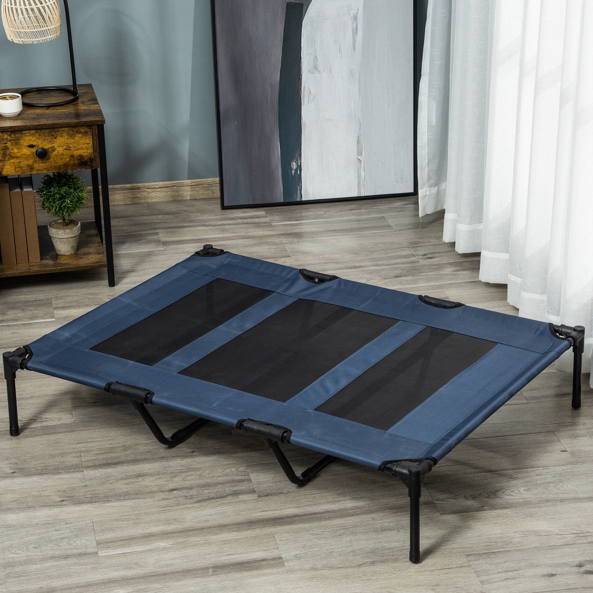 PawHut Elevated Dog Bed, Raised Dog Cot for XL Sized Dogs, Indoor & Outdoor, 48" x 36" x 9", Dark Blue