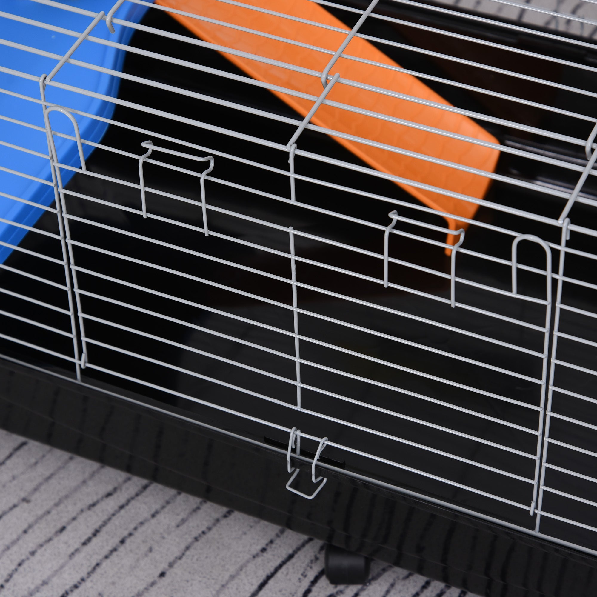 PawHut 47" Small Animal Cage, Rolling Bunny Cage, Guinea Pig Cage with Food Dish, Water Bottle, Hay Feeder, Platform, Ramp for Ferret Chinchilla, Black