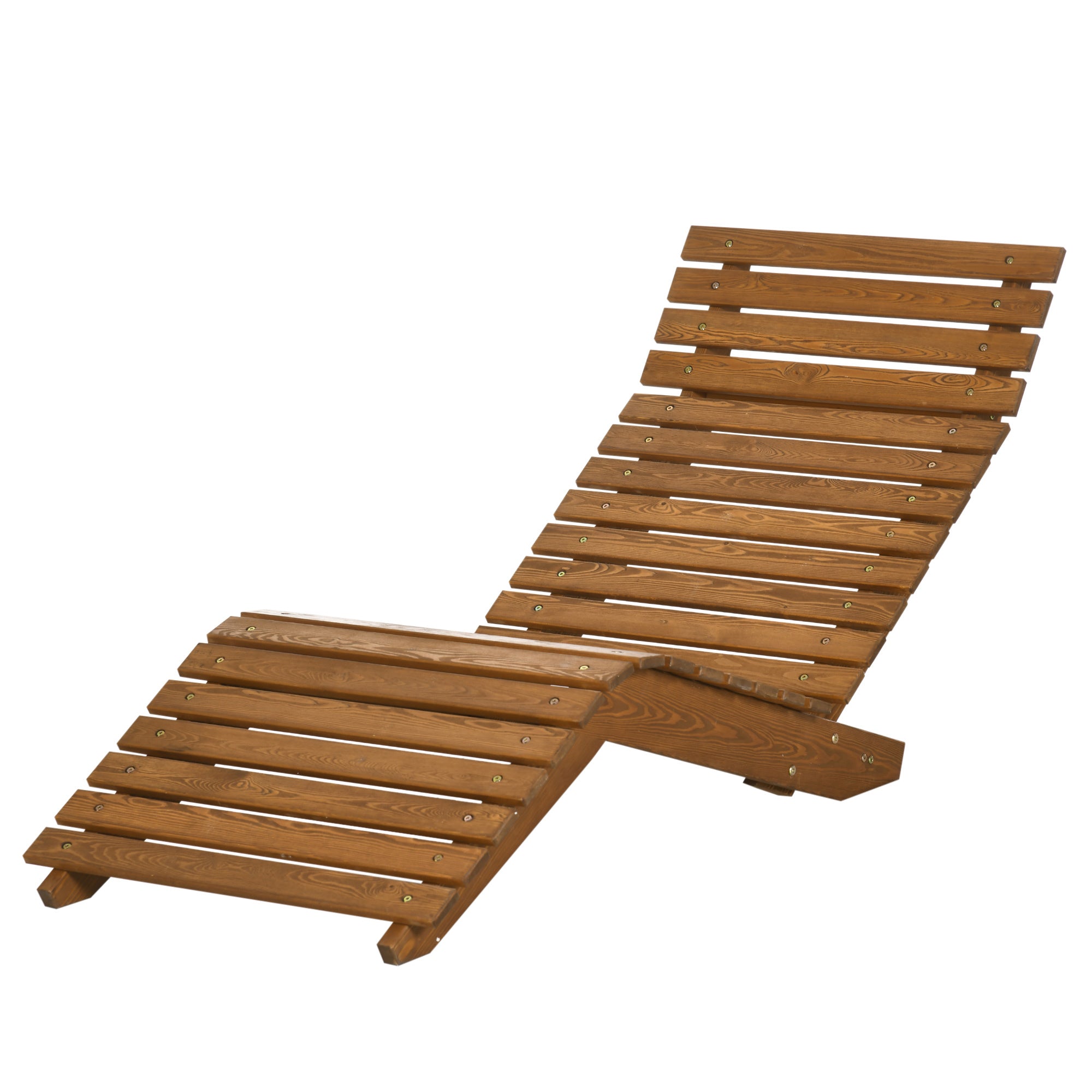 Outsunny Wooden Outdoor Lounge Chair, Curved Design Sun Lounger, Patio Lounge Chair for Garden, Backyard, Teak