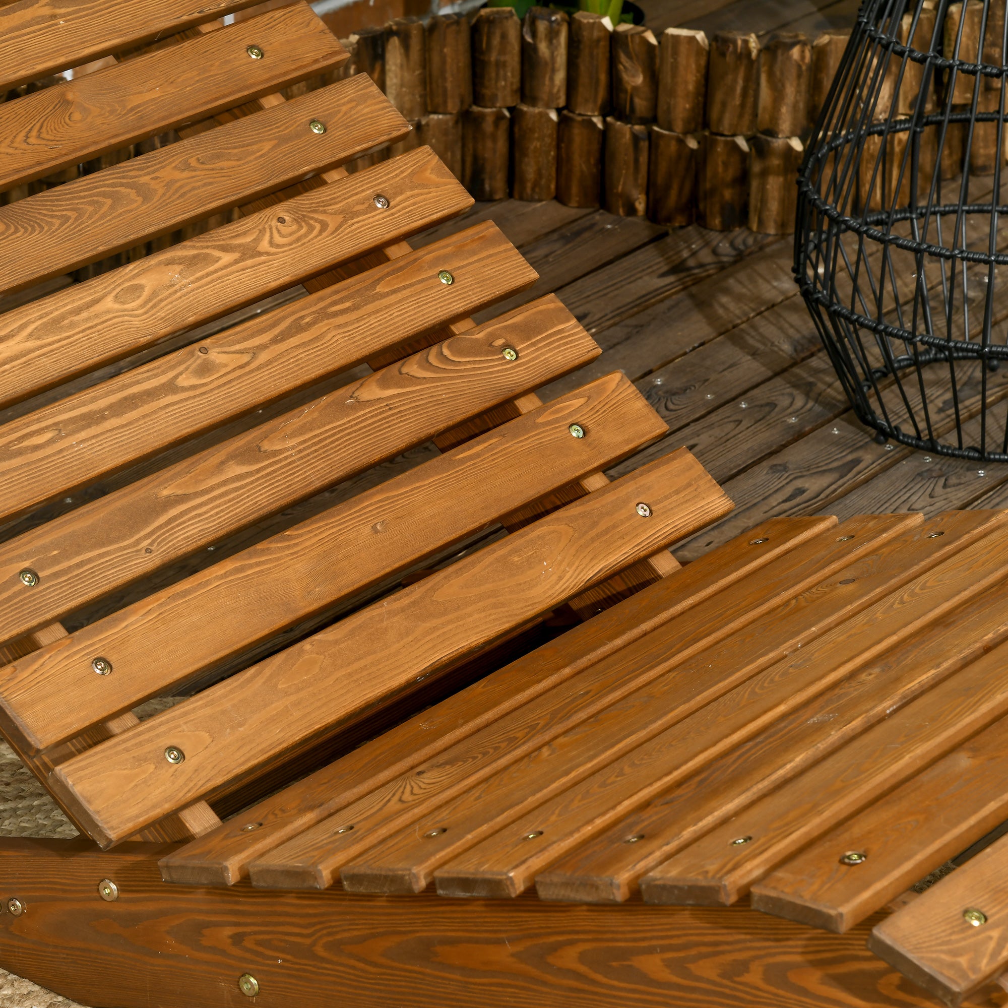 Outsunny Wooden Outdoor Lounge Chair, Curved Design Sun Lounger, Patio Lounge Chair for Garden, Backyard, Teak