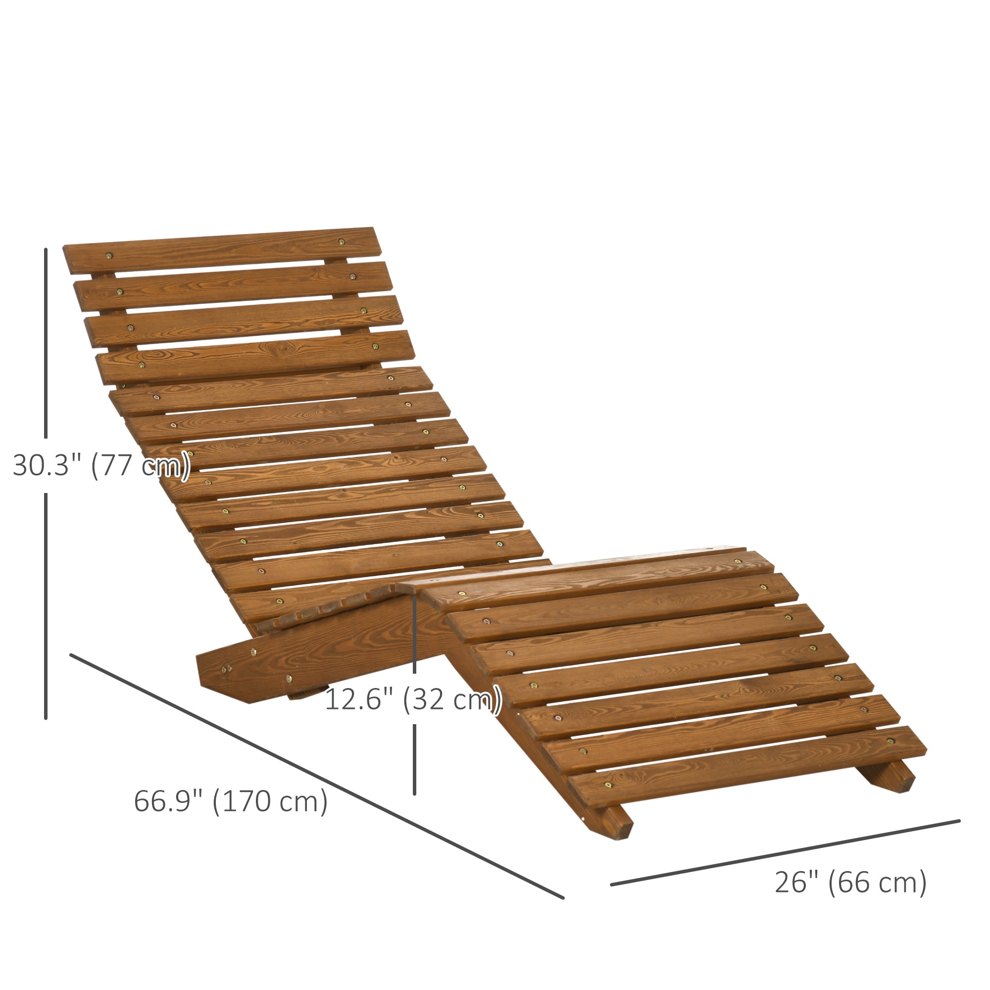 Outsunny Wooden Outdoor Lounge Chair, Curved Design Sun Lounger, Patio Lounge Chair for Garden, Backyard, Teak