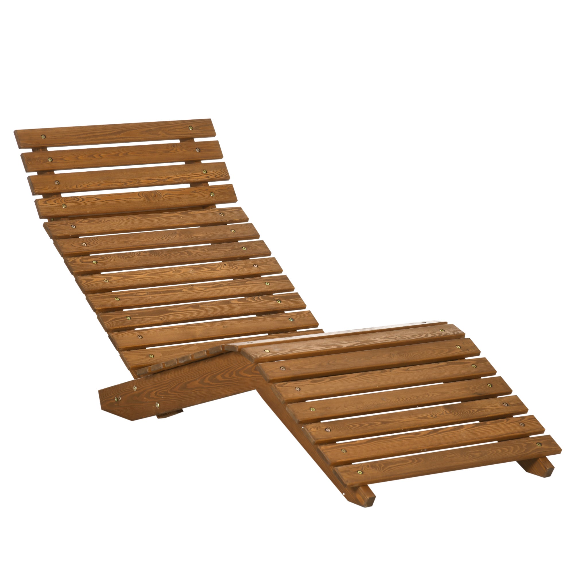 Outsunny Wooden Outdoor Lounge Chair, Curved Design Sun Lounger, Patio Lounge Chair for Garden, Backyard, Teak