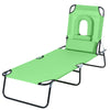 Outsunny Adjustable Outdoor Lounge Chair, Garden Folding Chaise Lounge w/ Reading Hole Reclining Tanning Chair Seat, Folding Camping Beach Lounging Bed with Support Pillow, Green