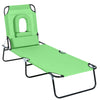 Outsunny Adjustable Outdoor Lounge Chair, Garden Folding Chaise Lounge w/ Reading Hole Reclining Tanning Chair Seat, Folding Camping Beach Lounging Bed with Support Pillow, Green